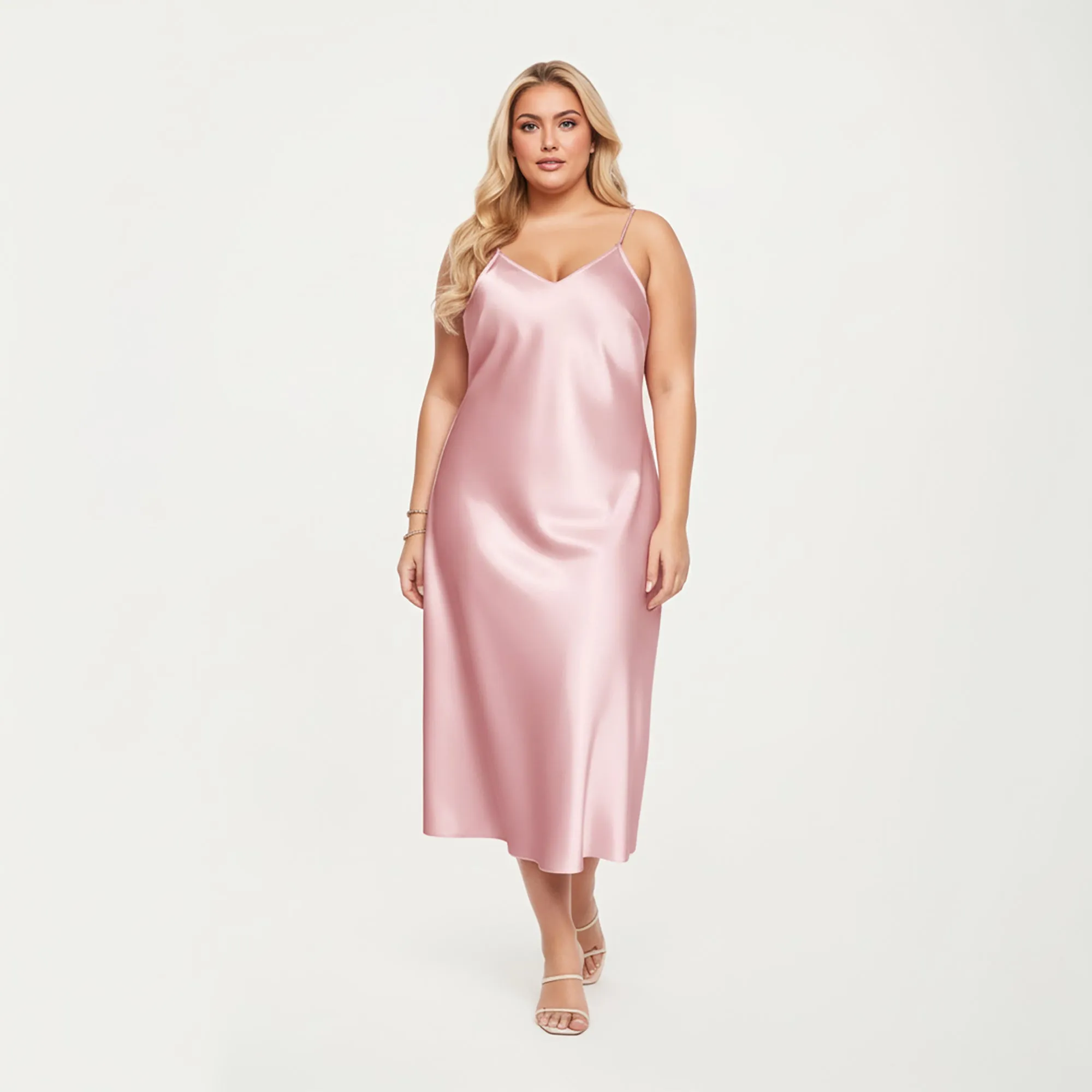Anna-Kaci Lounge Women's PLus Size Satin 2-Piece Robe and Slip Dress Set with Adjustable Spaghetti Straps and Soft Flowing Drape sold by Anna-Kaci product image thumbnail 3