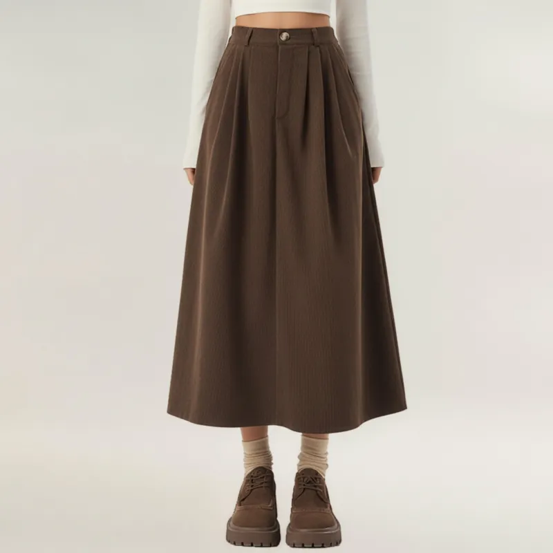 Anna-Kaci Women's High Waist Pleated A-Line Maxi Skirt with Structured Volume, Smooth Draping Fabric sold by Anna-Kaci