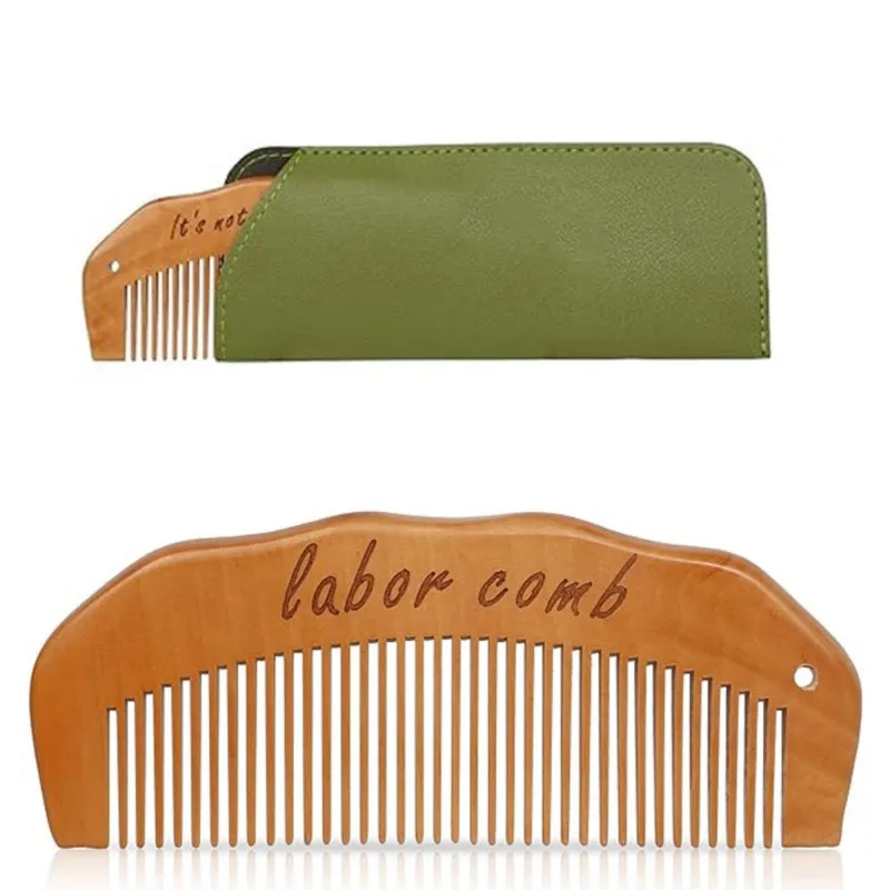 Anna-Kaci Wooden Labor Comb Set with Smooth Wide-Fine Teeth, Engraved Comfort Grip Design, Storage Case, and Hair Loop Styling Tool sold by Anna-Kaci