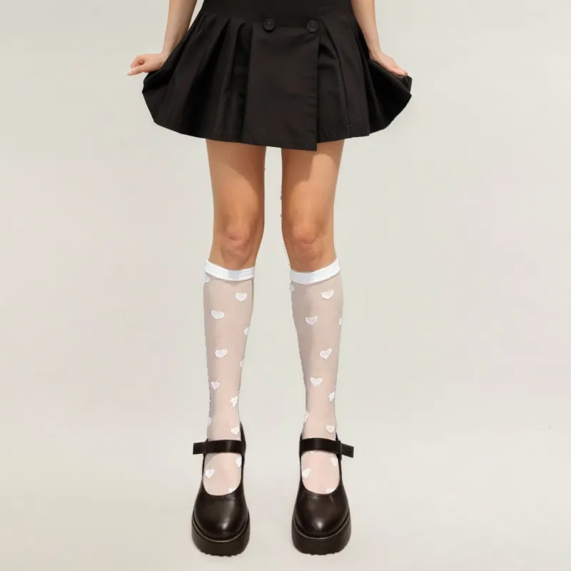 Anna-Kaci Women's Sheer Knee-High Socks with Heart Pattern Mesh Design made by Anna-Kaci