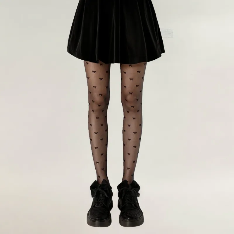 Anna-Kaci Women's Sheer Tights with Allover Bow Pattern Design sold by Anna-Kaci