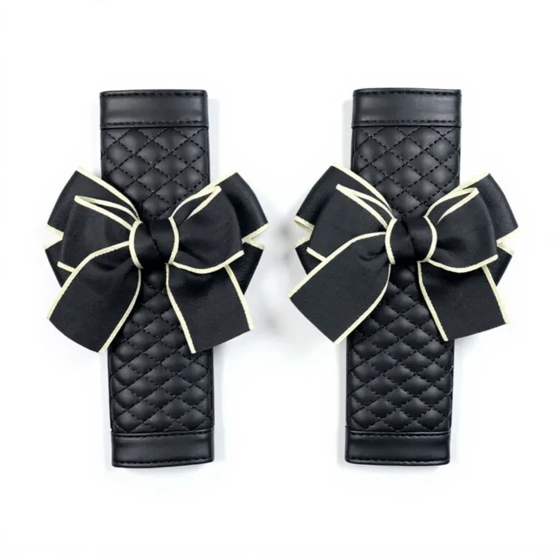 Anna-Kaci Quilted PU Leather Car Seat Belt Covers with Decorative Ribbon Bow Set made by Anna-Kaci