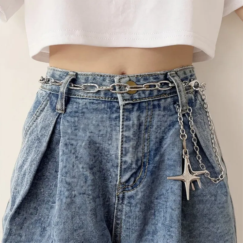 Anna-Kaci Women's Chunky Link Chain Belt with Star Pendant and Adjustable Fit 44x0.8in made by Anna-Kaci