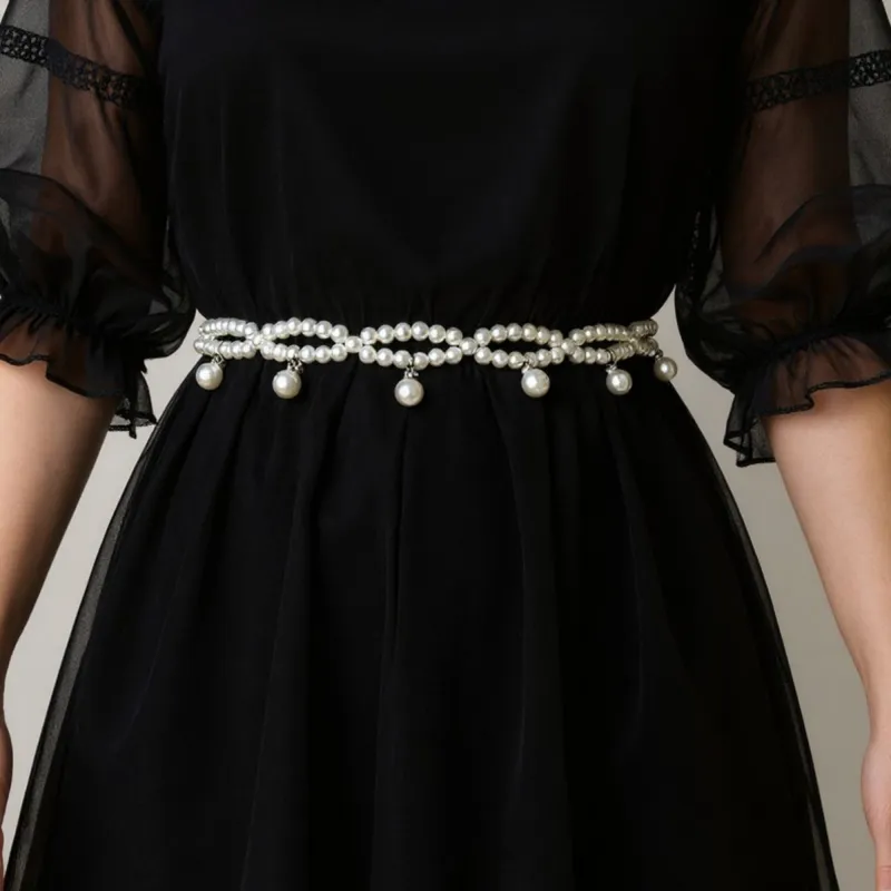 Anna-Kaci Women's Twisted Pearl Strand Waist Belt with Hanging Bead Details 47x1in made by Anna-Kaci