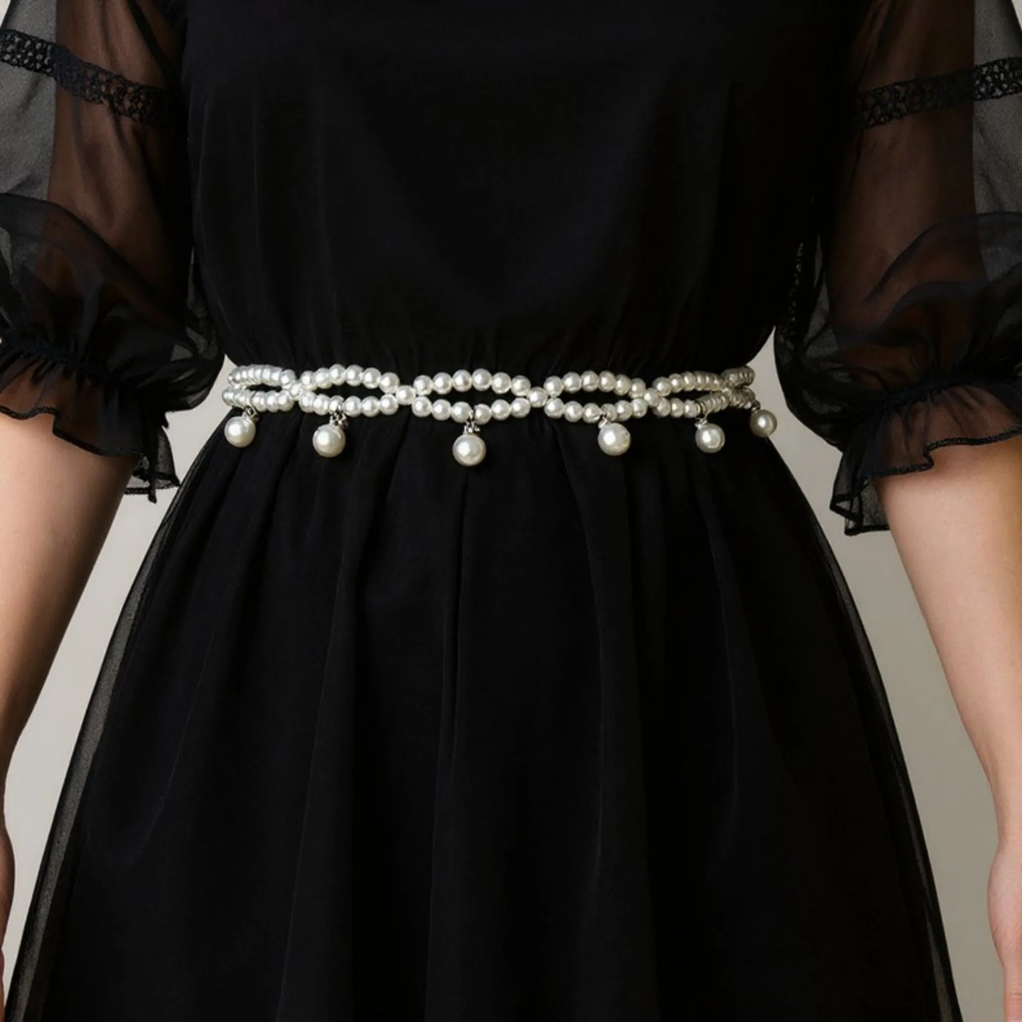 Anna-Kaci Women's Twisted Pearl Strand Waist Belt with Hanging Bead Details 47x1in sold by Anna-Kaci