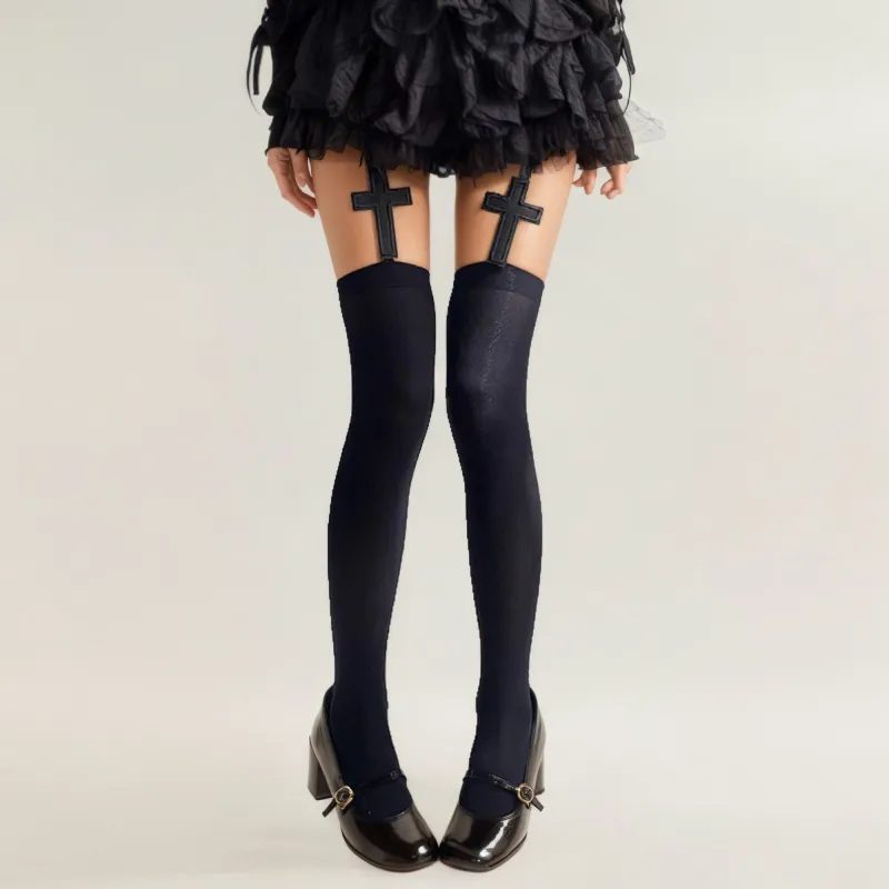 Anna-Kaci Women's 3-Piece Set Over-the-Knee Stockings with Cross Detail made by Anna-Kaci