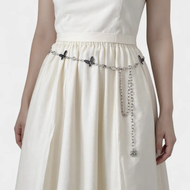 Anna-Kaci Women's Butterfly Chain Belt with Hanging Rose Charm and Adjustable Metal Links 43.5x1 in sold by Anna-Kaci