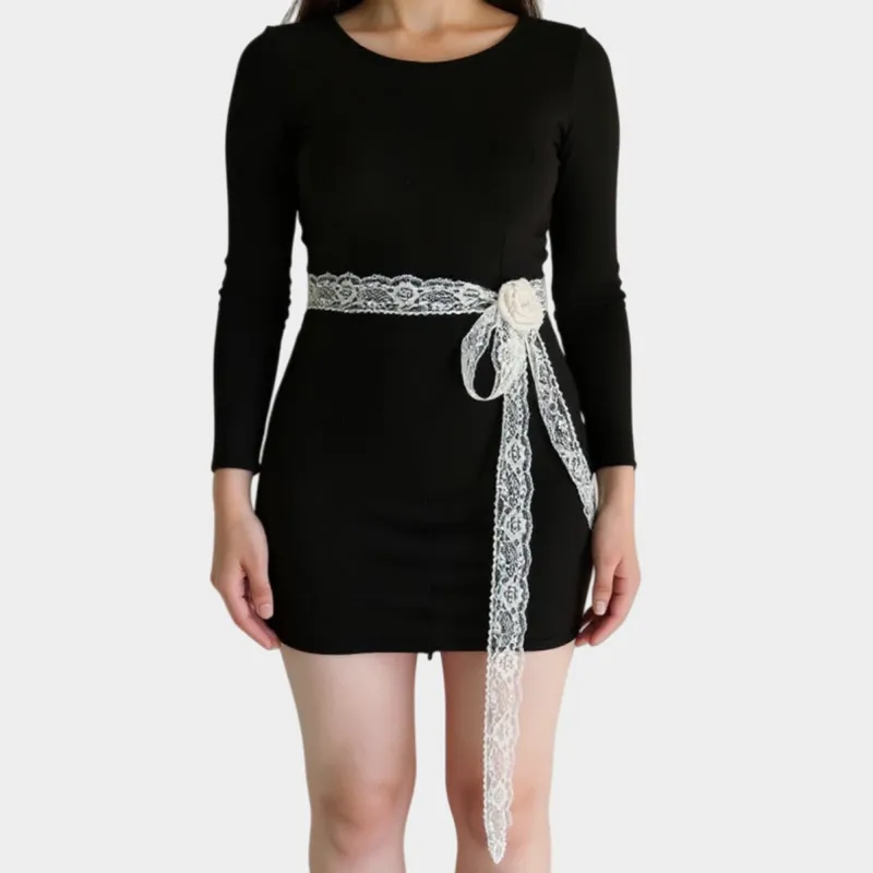 Anna-Kaci Women's Lace Floral Ribbon Belt with Long Tie and Rosette Accent 71x2.5in made by Anna-Kaci