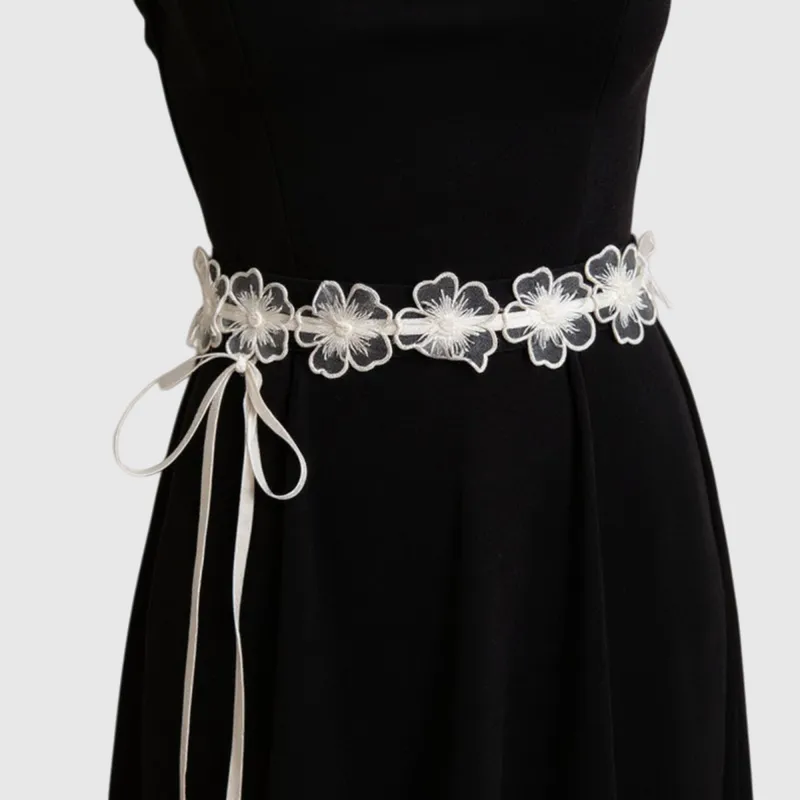 Anna-Kaci Women's Floral Lace Belt with Ribbon Tie and Delicate Sheer Embroidered Detailing 47in made by Anna-Kaci
