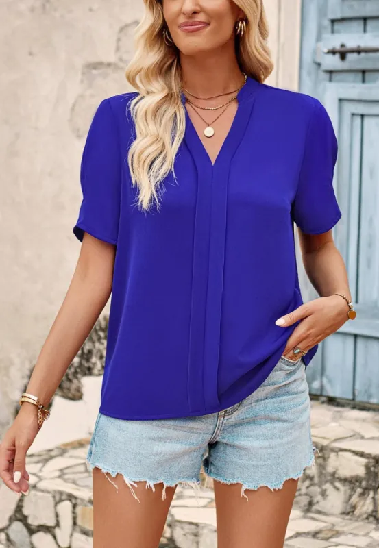Stand Collar Pleated Front Blouse sold by Anna-Kaci
