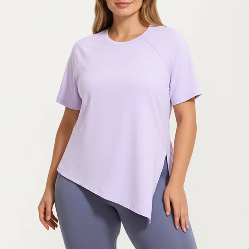 Anna-Kaci Women's Short Sleeve Asymmetrical Hem Top with Side Ruched Detail Soft Stretch Fabric and Flattering Relaxed Fit made by Anna-Kaci