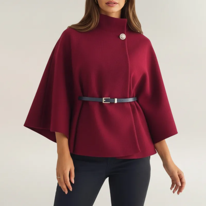 Anna-Kaci Womens Structured Cape Style Top with High Neck and Waist Belt made by Anna-Kaci