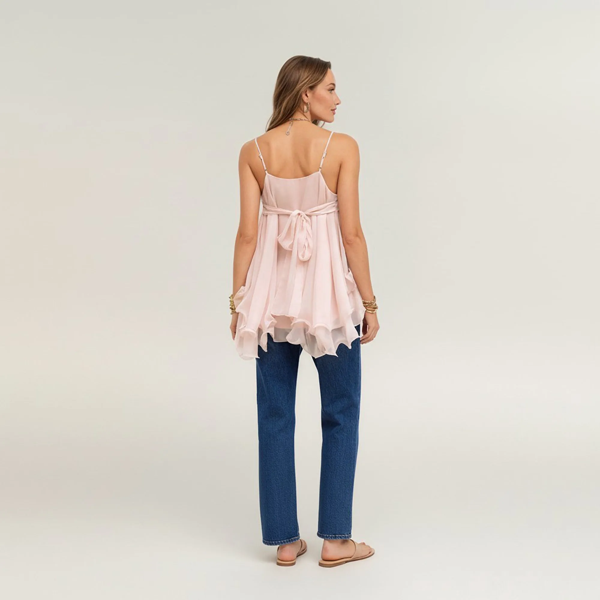 Anna-Kaci Women's V Neck Chiffon Cami Top with Adjustable Straps and Layered Ruffle Hem sold by Anna-Kaci product image thumbnail 4