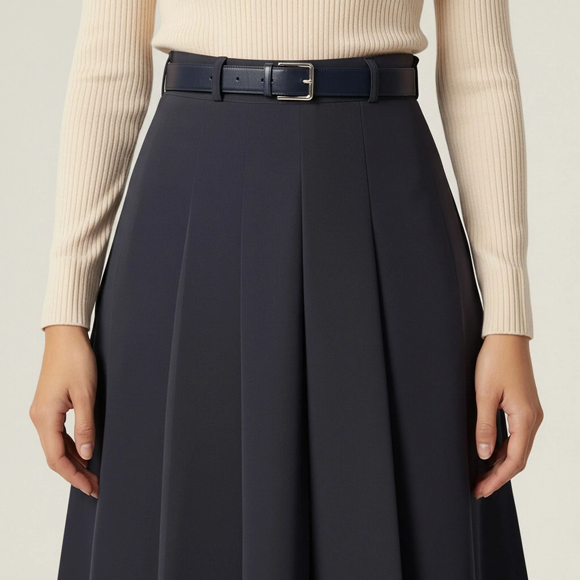 Anna-Kaci Women's High Waist Pleated Midi Skirt with Belted Waistband and Flowing A-Line Shape sold by Anna-Kaci product image thumbnail 4
