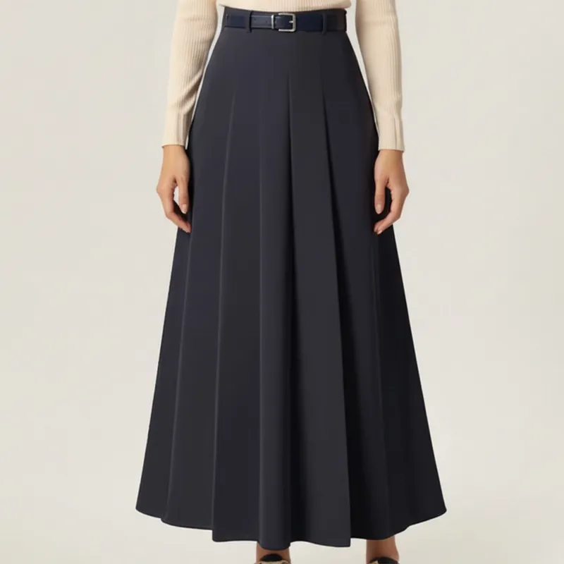 Anna-Kaci Women's High Waist Pleated Midi Skirt with Belted Waistband and Flowing A-Line Shape made by Anna-Kaci