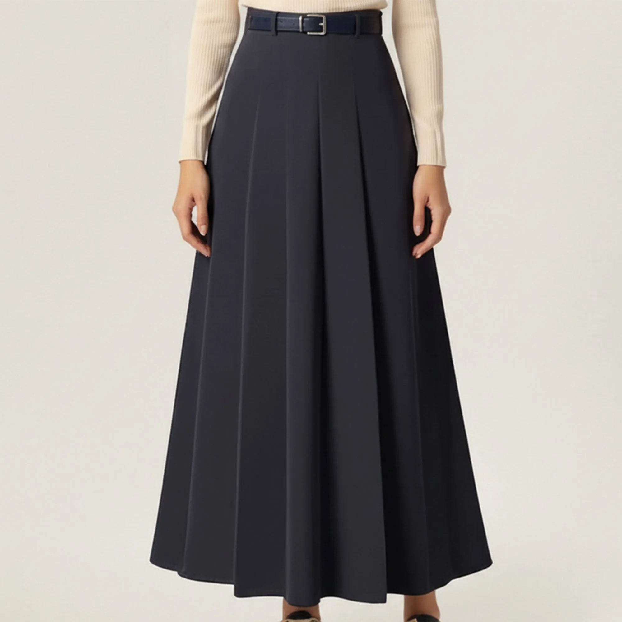 Anna-Kaci Women's High Waist Pleated Midi Skirt with Belted Waistband and Flowing A-Line Shape sold by Anna-Kaci