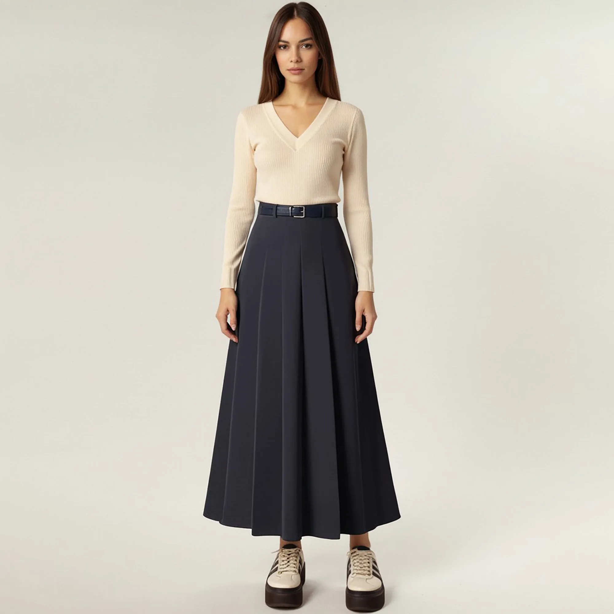 Anna-Kaci Women's High Waist Pleated Midi Skirt with Belted Waistband and Flowing A-Line Shape sold by Anna-Kaci product image thumbnail 2