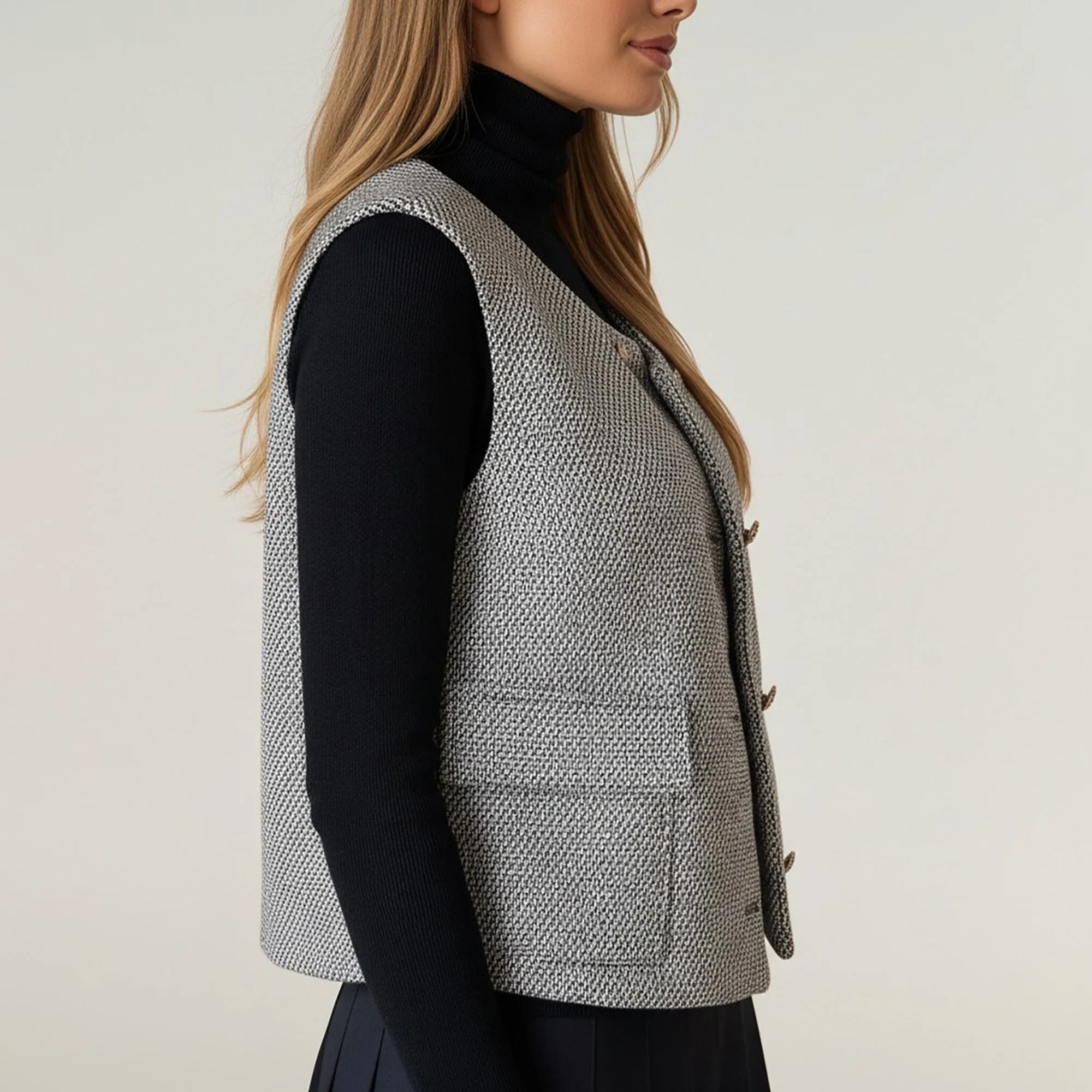 Anna-Kaci Women's Textured Button Front Vest Top with Asymmetrical Hemline sold by Anna-Kaci product image thumbnail 3