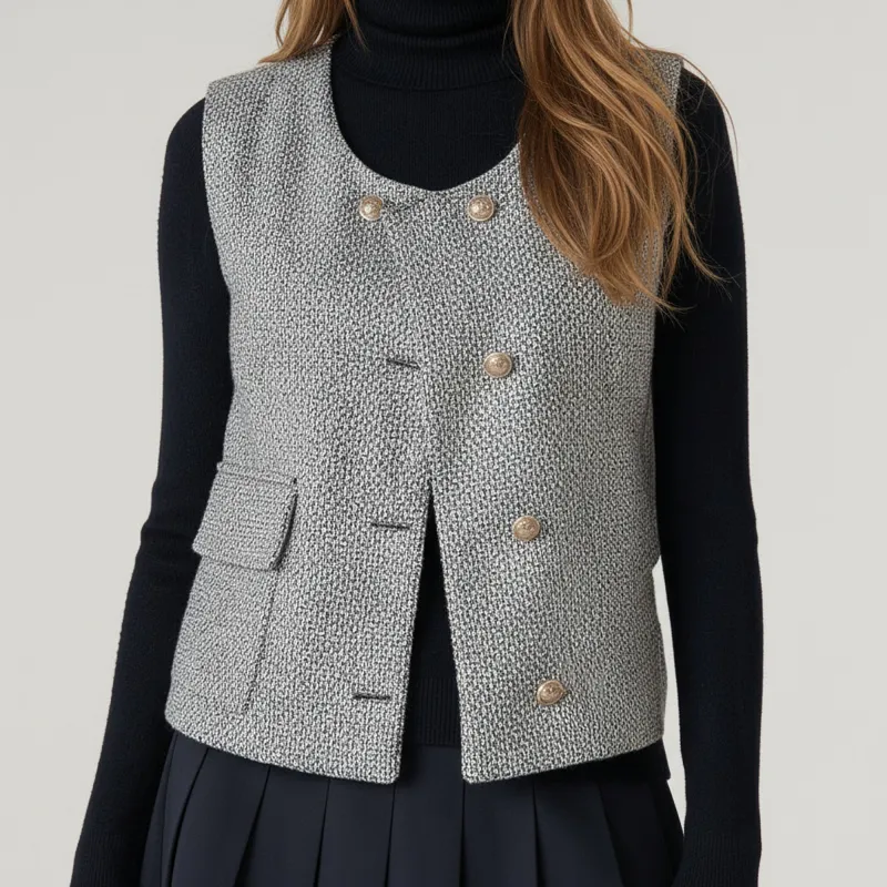 Anna-Kaci Women's Textured Button Front Vest Top with Asymmetrical Hemline made by Anna-Kaci