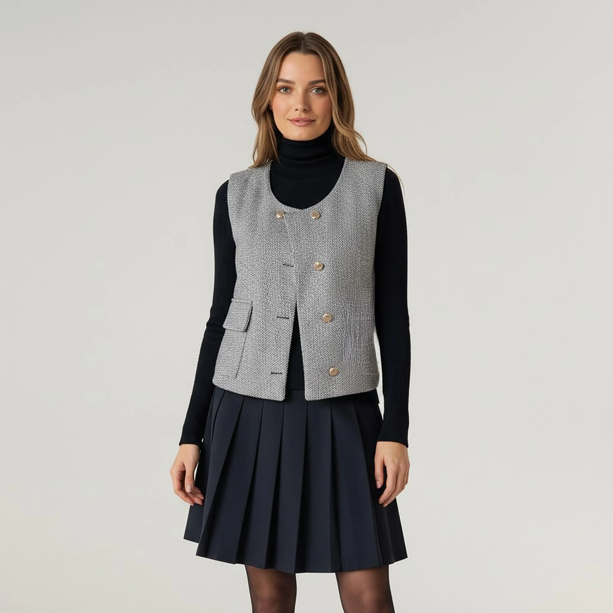 Anna-Kaci Women's Textured Button Front Vest Top with Asymmetrical Hemline sold by Anna-Kaci product image thumbnail 2