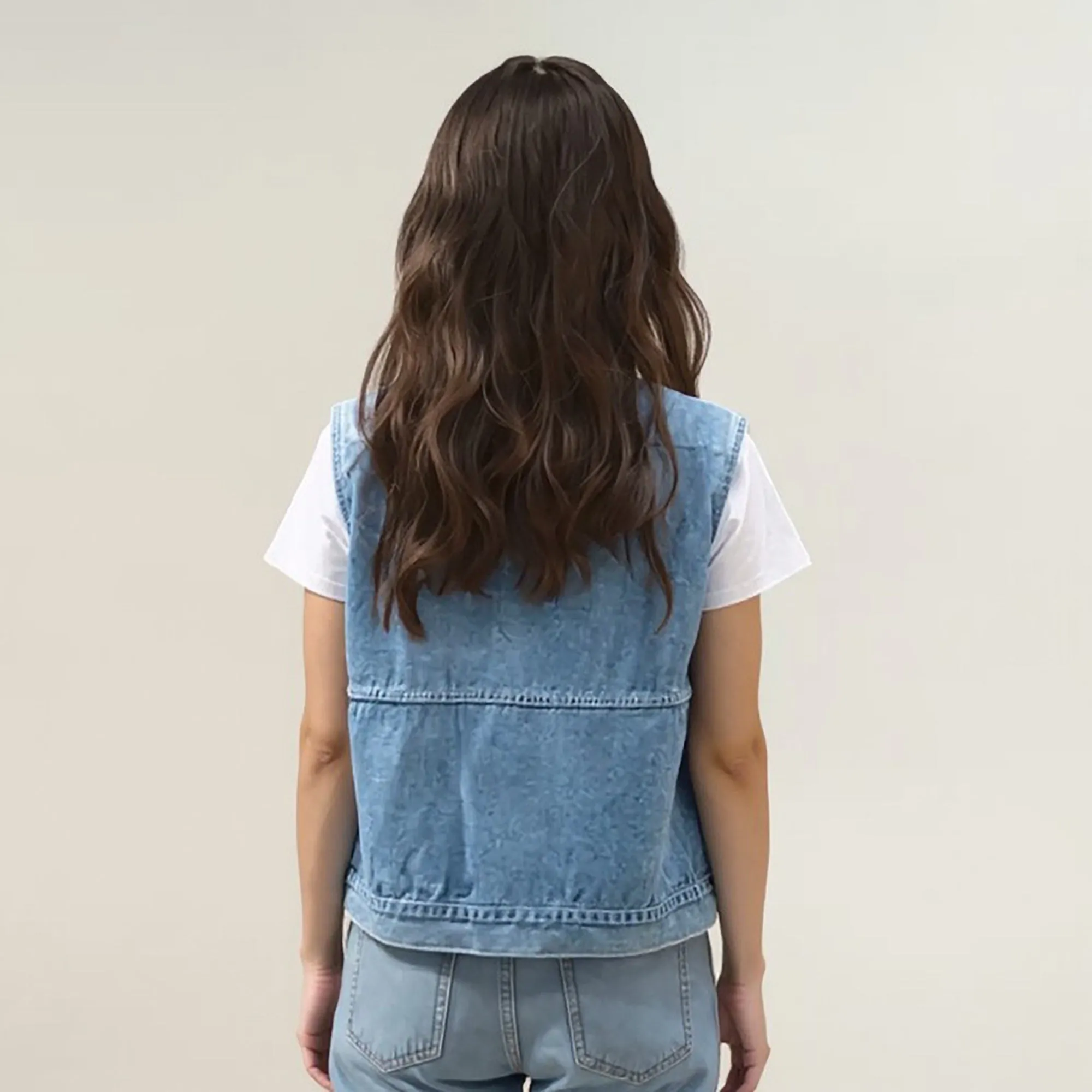 Anna-Kaci Women's Sleeveless Denim Vest with Button Front Closure Patch Pockets and Structured Fit sold by Anna-Kaci product image thumbnail 4