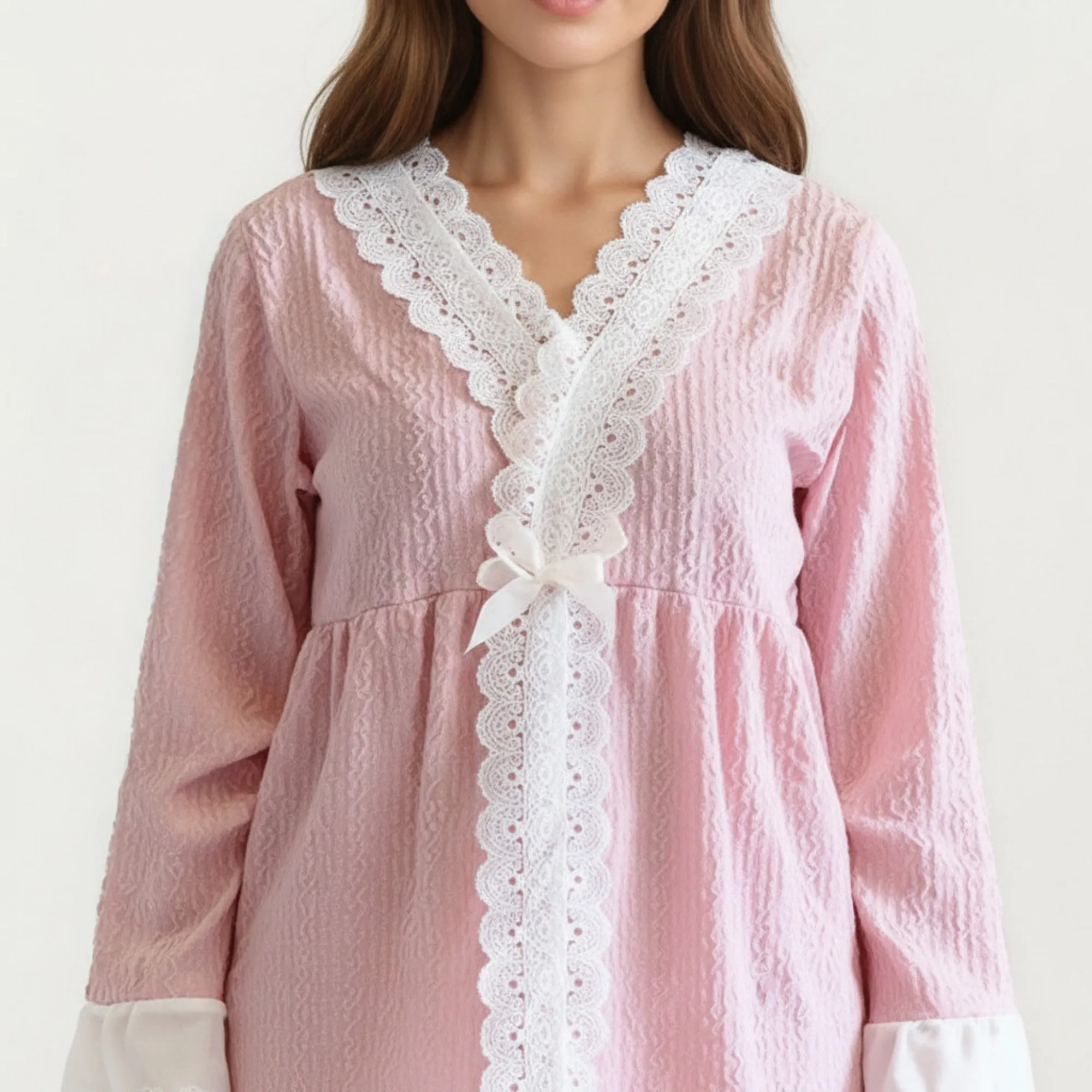 Anna-Kaci Women's 2-Piece Set Long Sleeve Pajama Top with Lace Trim and Matching Relaxed Fit Pants sold by Anna-Kaci product image thumbnail 2