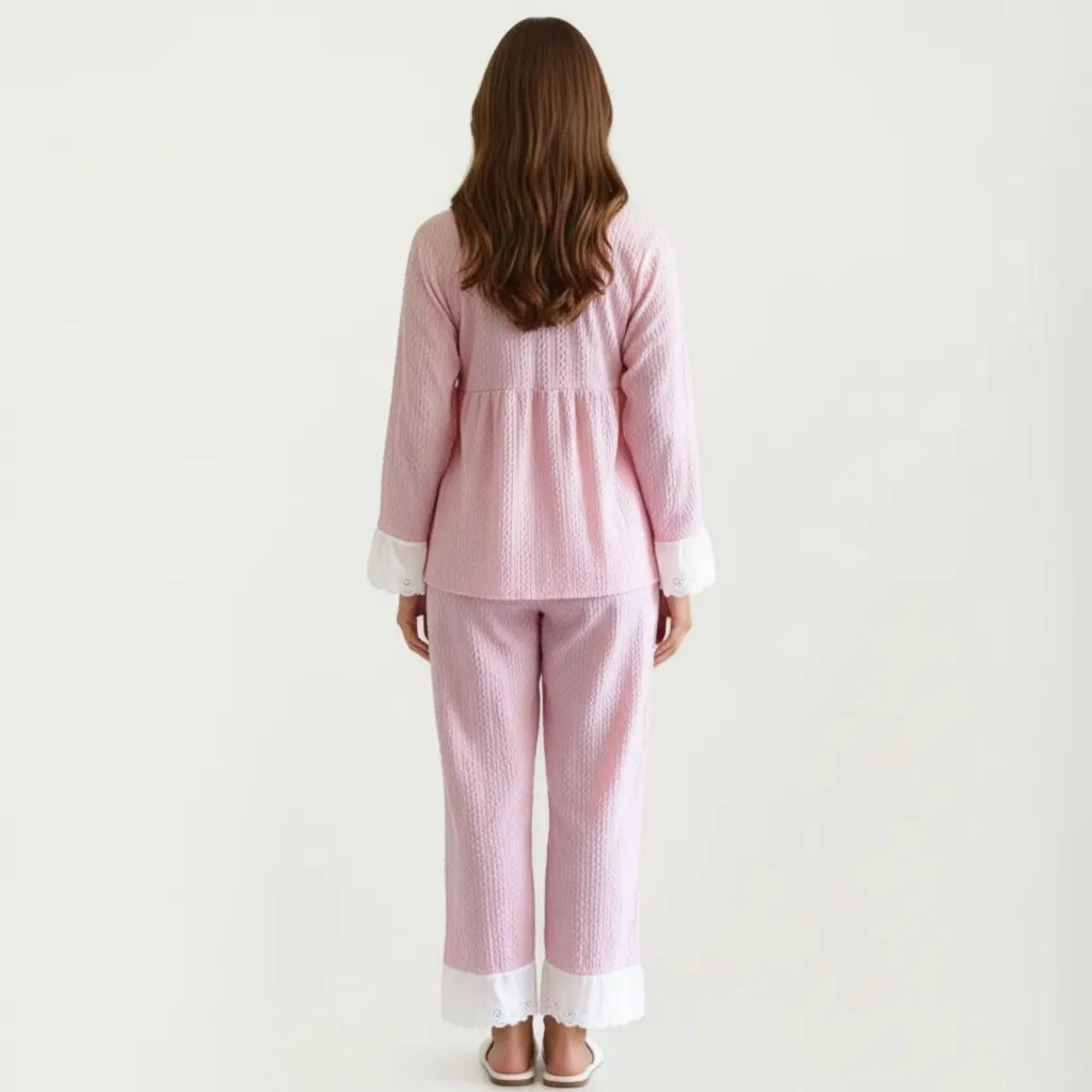 Anna-Kaci Women's 2-Piece Set Long Sleeve Pajama Top with Lace Trim and Matching Relaxed Fit Pants sold by Anna-Kaci product image thumbnail 4