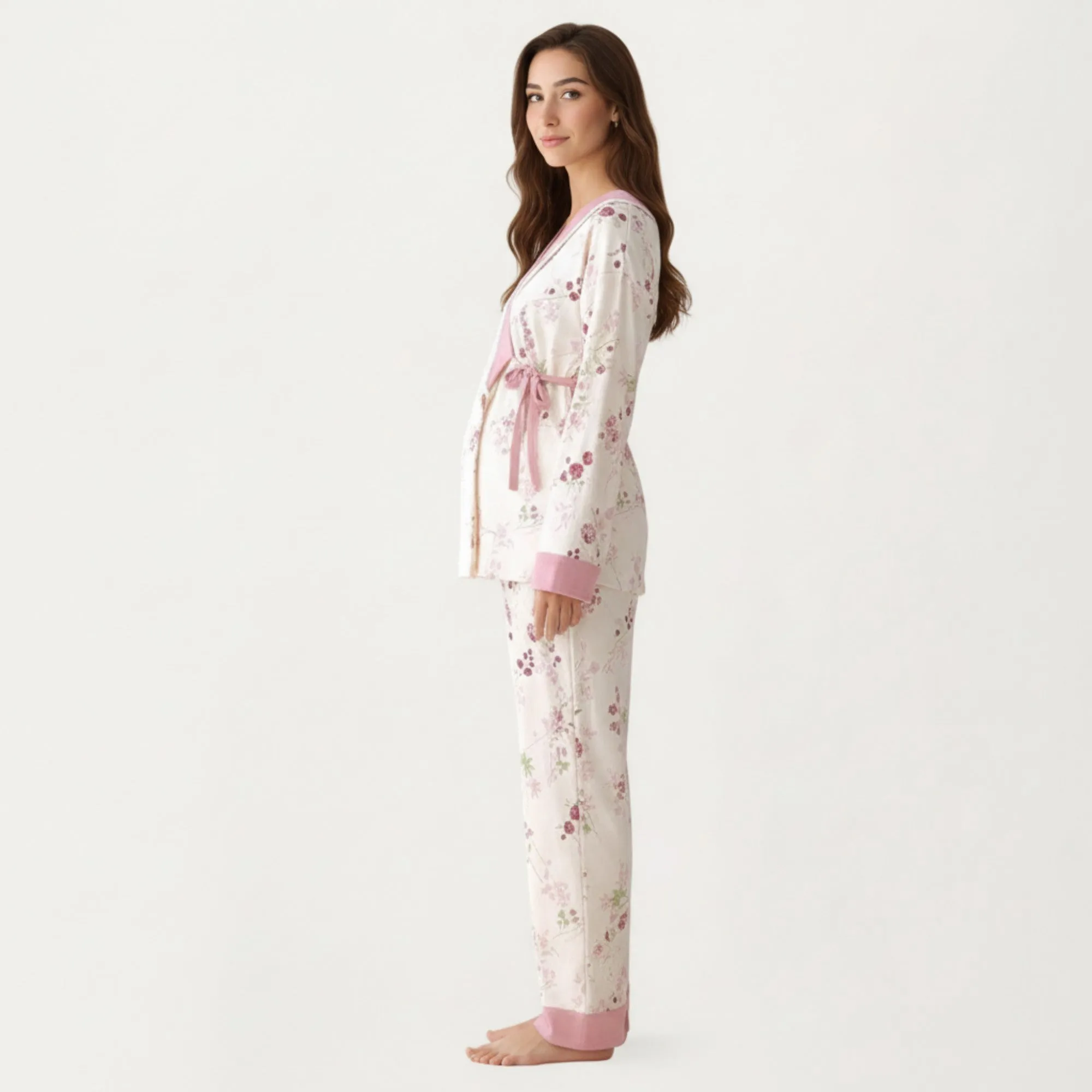 Anna-Kaci Women's 2-Piece Set Floral Wrap Front Pajama Top with Long Sleeves and Matching Relaxed Fit Pants sold by Anna-Kaci product image thumbnail 3