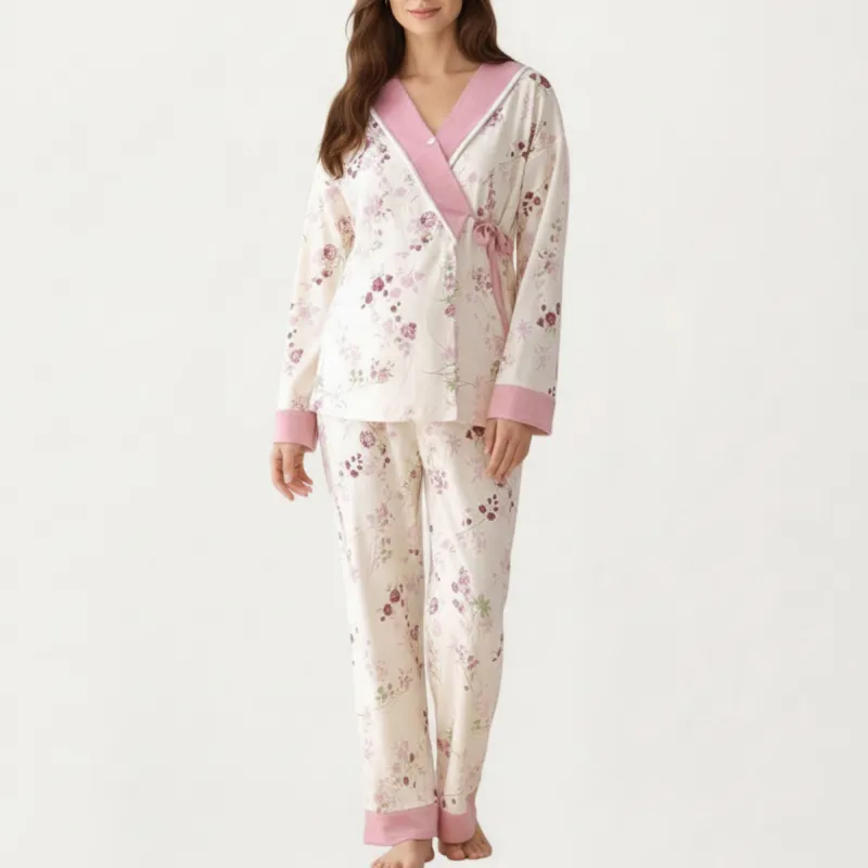 Anna-Kaci Women's 2-Piece Set Floral Wrap Front Pajama Top with Long Sleeves and Matching Relaxed Fit Pants sold by Anna-Kaci
