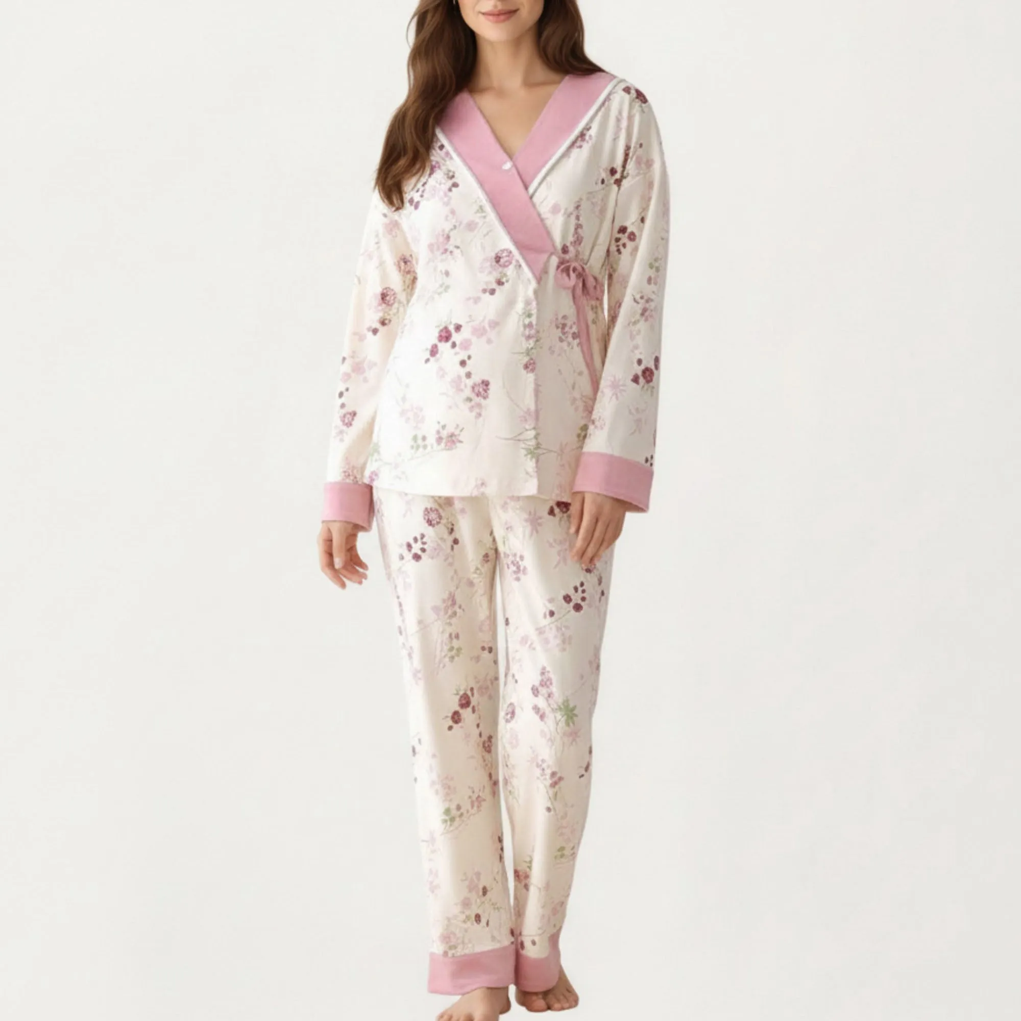 Anna-Kaci Women's 2-Piece Set Floral Wrap Front Pajama Top with Long Sleeves and Matching Relaxed Fit Pants sold by Anna-Kaci