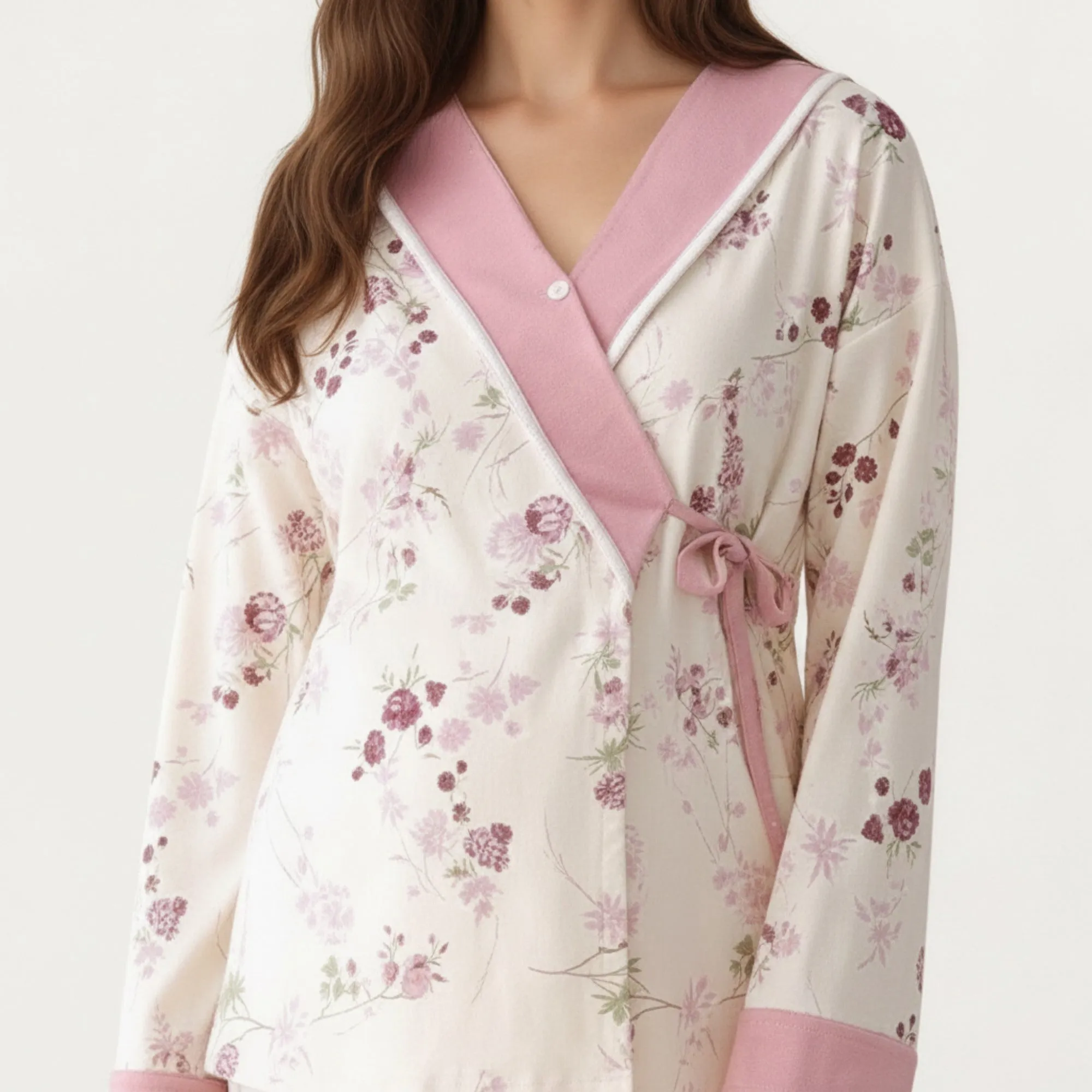 Anna-Kaci Women's 2-Piece Set Floral Wrap Front Pajama Top with Long Sleeves and Matching Relaxed Fit Pants sold by Anna-Kaci product image thumbnail 2