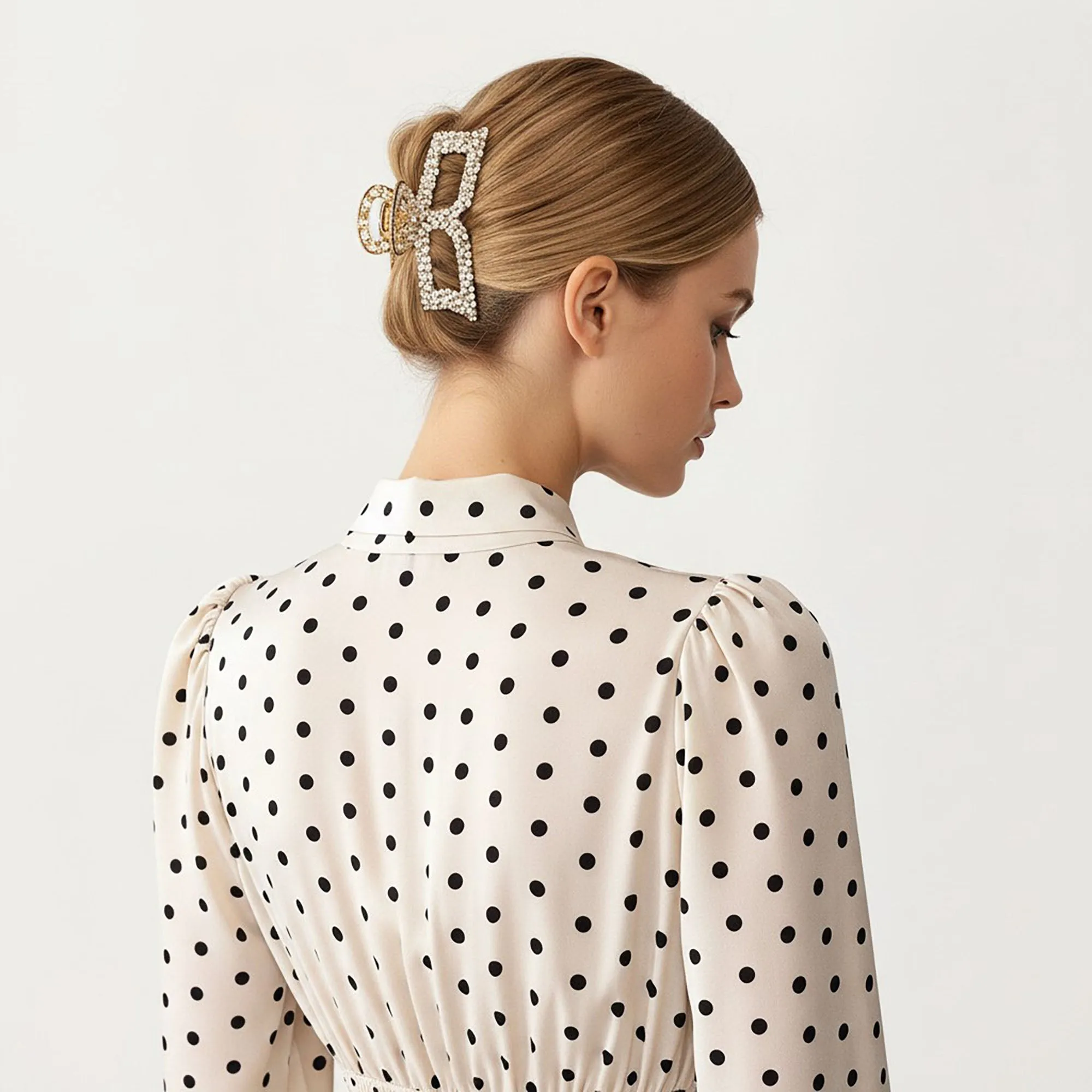 Women's Polka Dot Long Sleeve Dress with Bow Tie Neckline sold by Anna-Kaci product image thumbnail 5