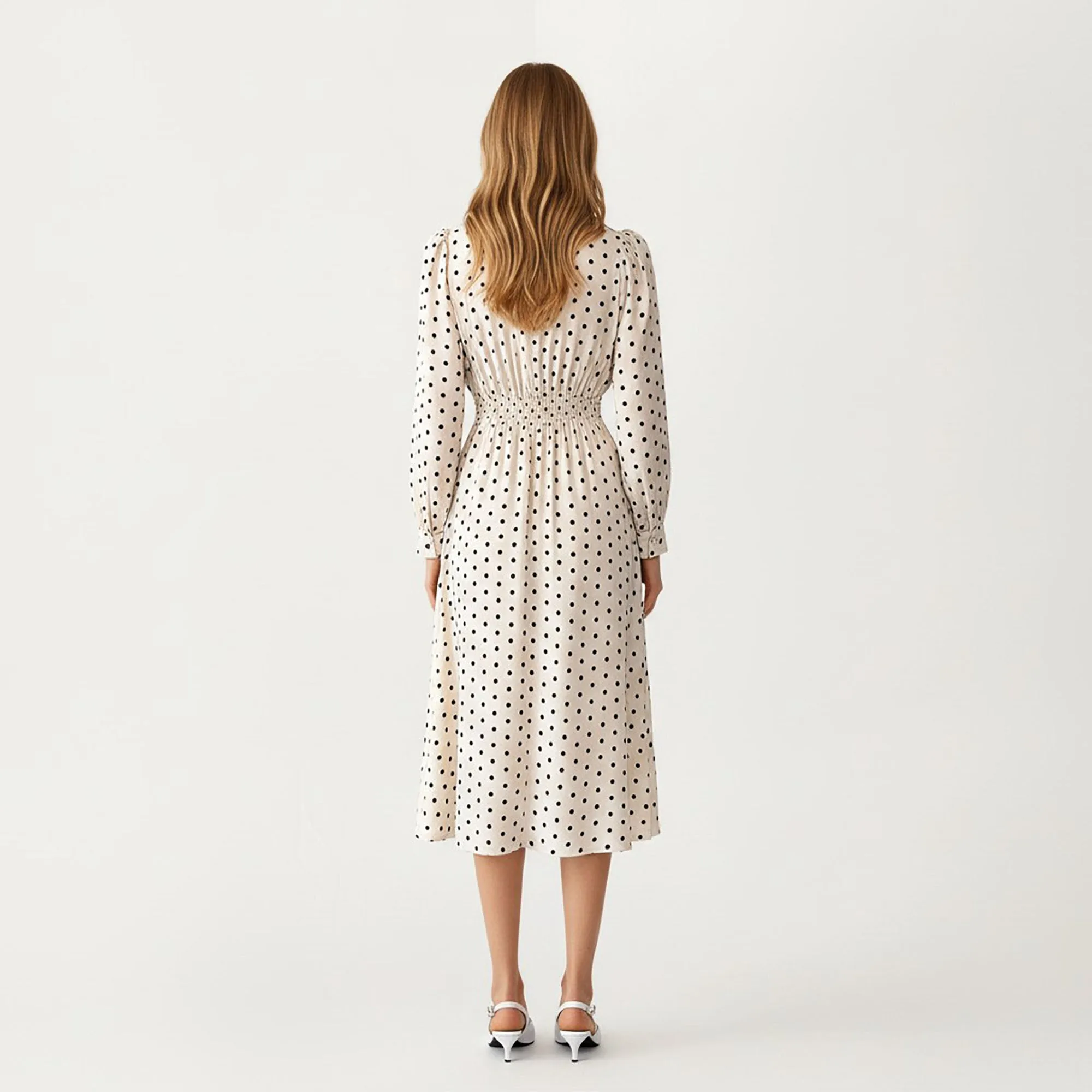 Women's Polka Dot Long Sleeve Dress with Bow Tie Neckline sold by Anna-Kaci product image thumbnail 3