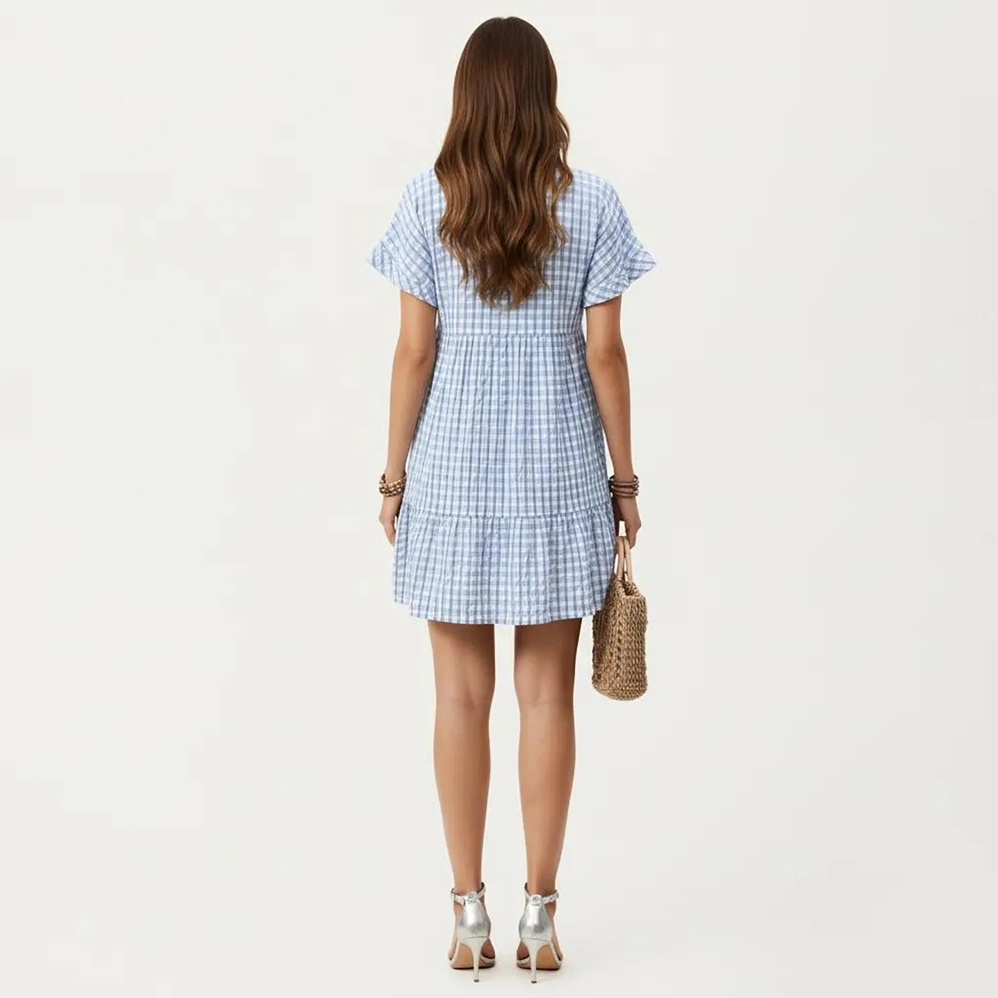 Anna-Kaci Short Sleeve V Neck Tiered Mini Dress with Gingham Pattern sold by Anna-Kaci product image thumbnail 4
