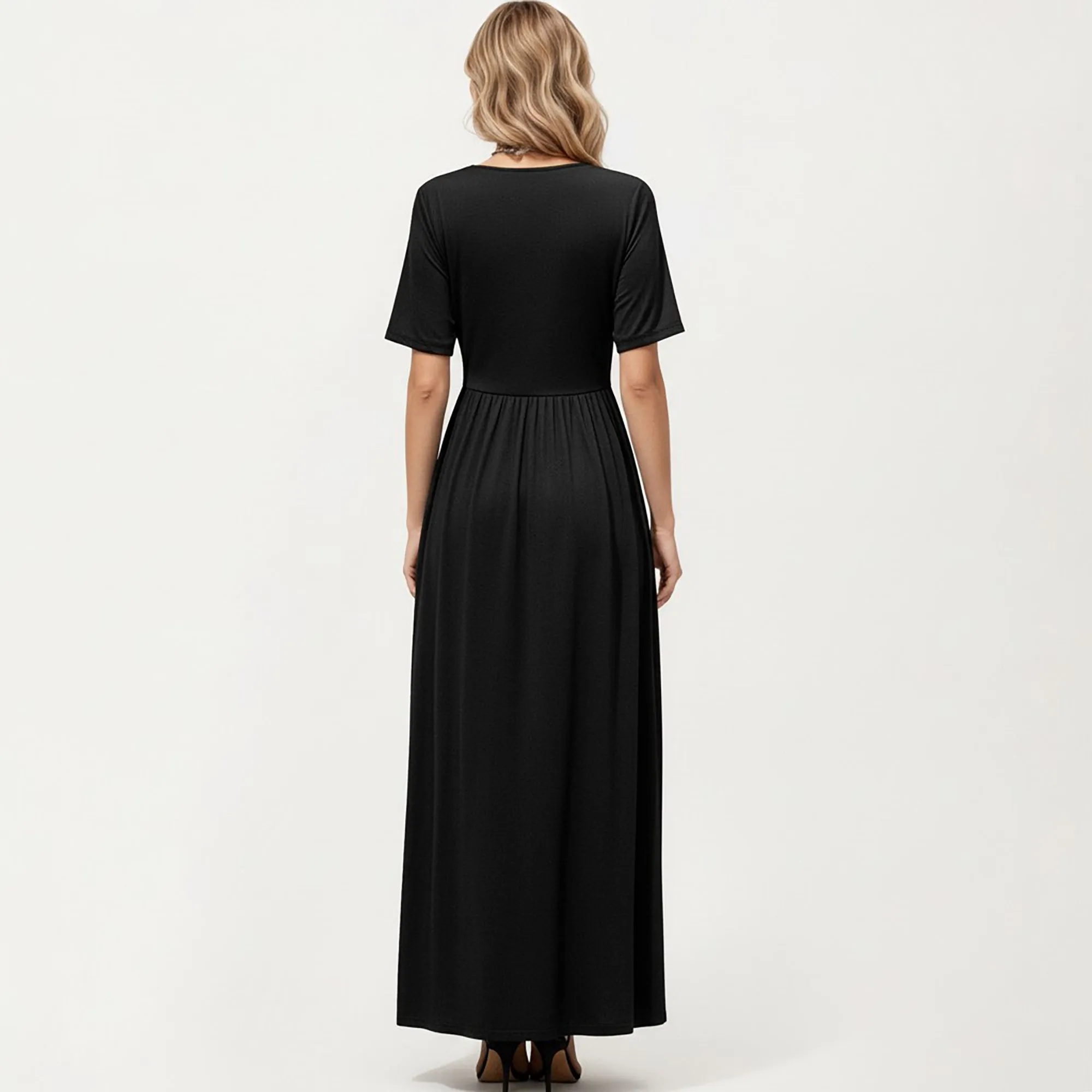 Anna-Kaci Short Sleeve Lace Trim Maxi Dress with V Neckline and Side Slit sold by Anna-Kaci product image thumbnail 3