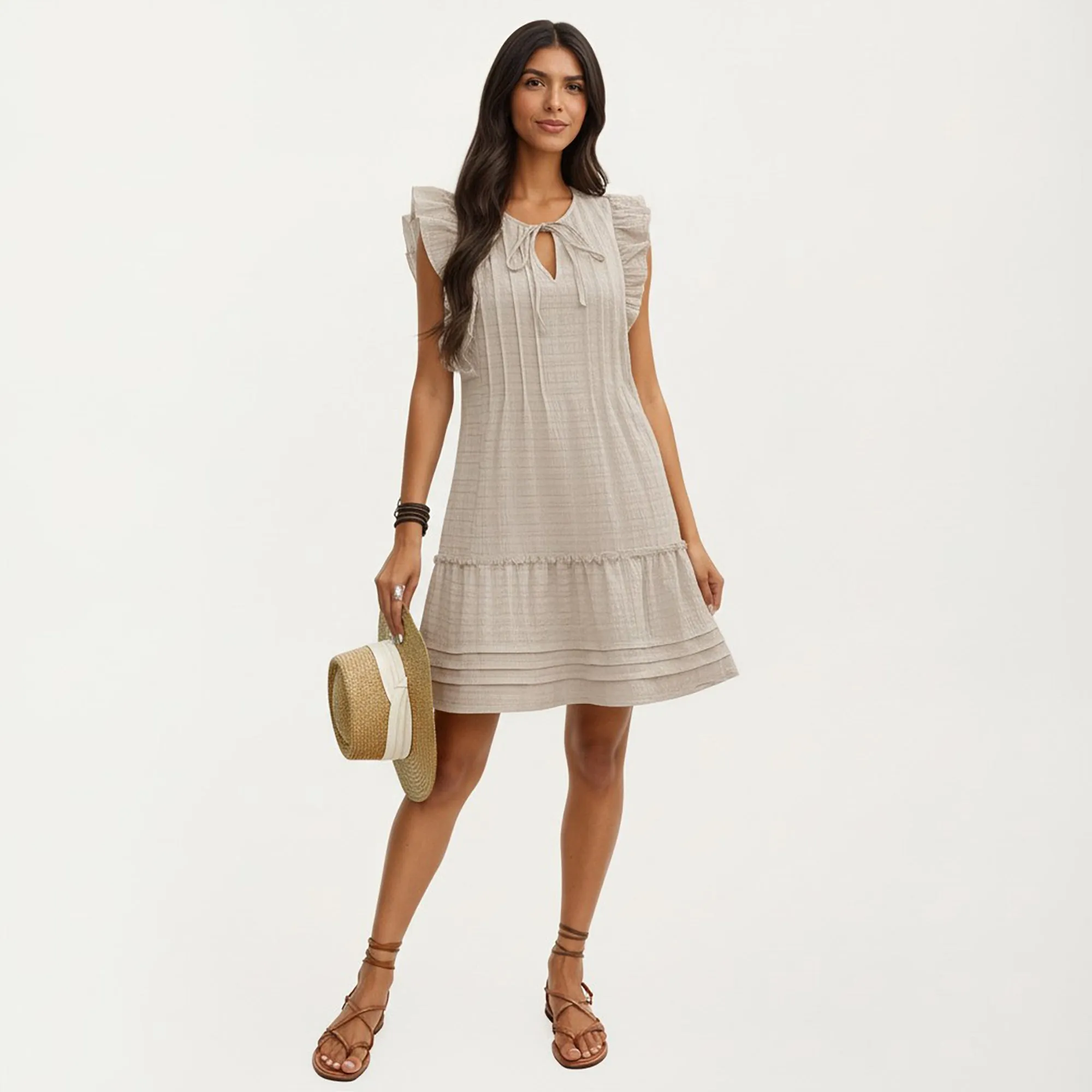 Anna-Kaci Sleeveless Ruffle Mini Dress with Tie Neck Detail and Tiered Hem sold by Anna-Kaci product image thumbnail 3
