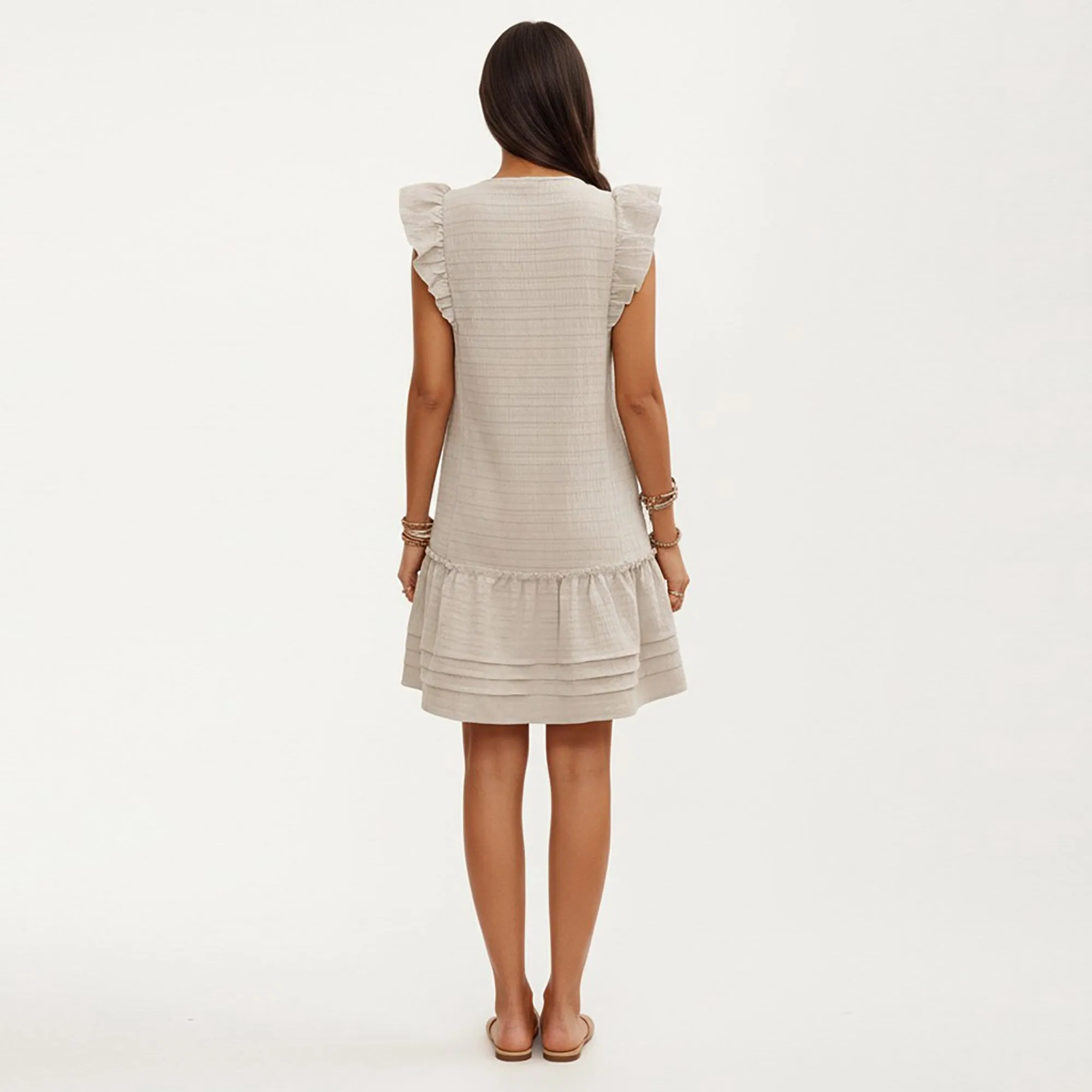 Anna-Kaci Sleeveless Ruffle Mini Dress with Tie Neck Detail and Tiered Hem sold by Anna-Kaci product image thumbnail 4