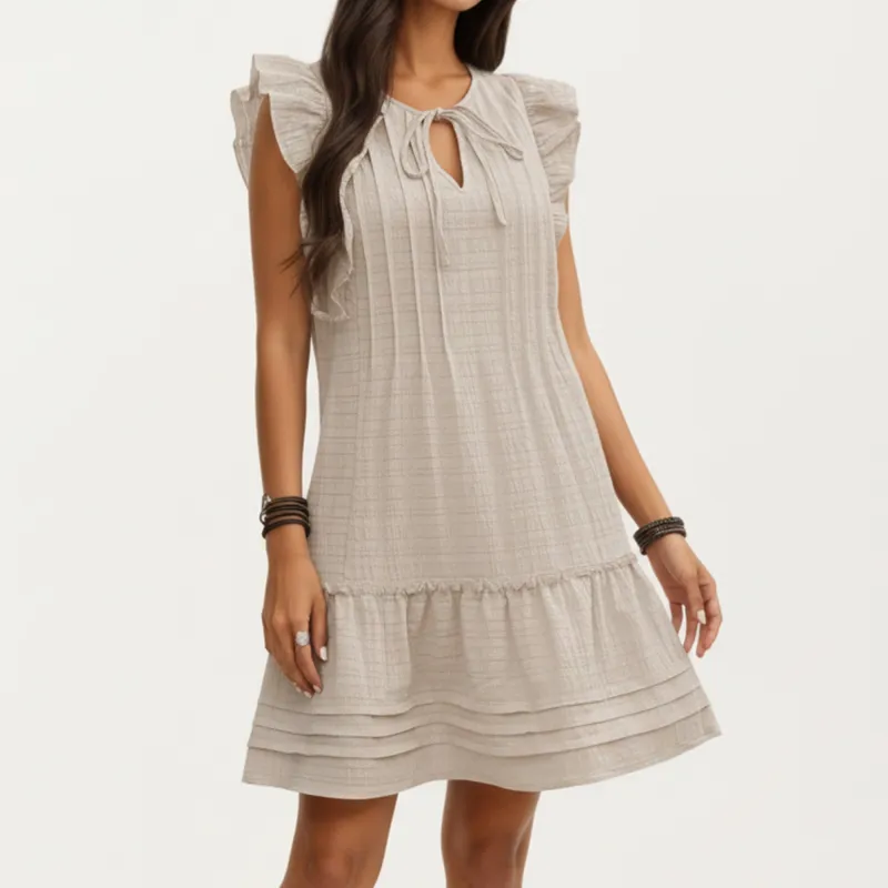 Anna-Kaci Sleeveless Ruffle Mini Dress with Tie Neck Detail and Tiered Hem sold by Anna-Kaci