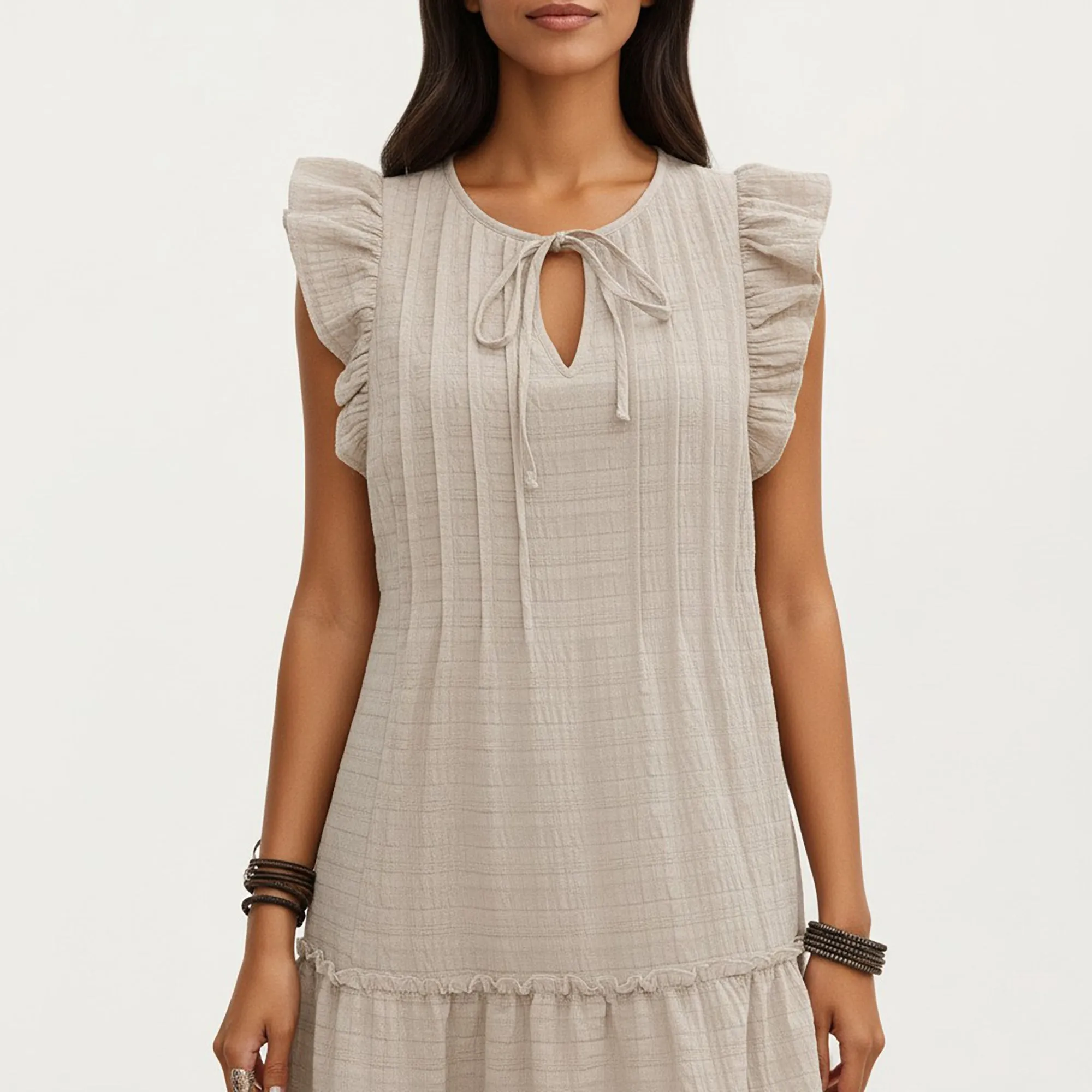 Anna-Kaci Sleeveless Ruffle Mini Dress with Tie Neck Detail and Tiered Hem sold by Anna-Kaci product image thumbnail 5