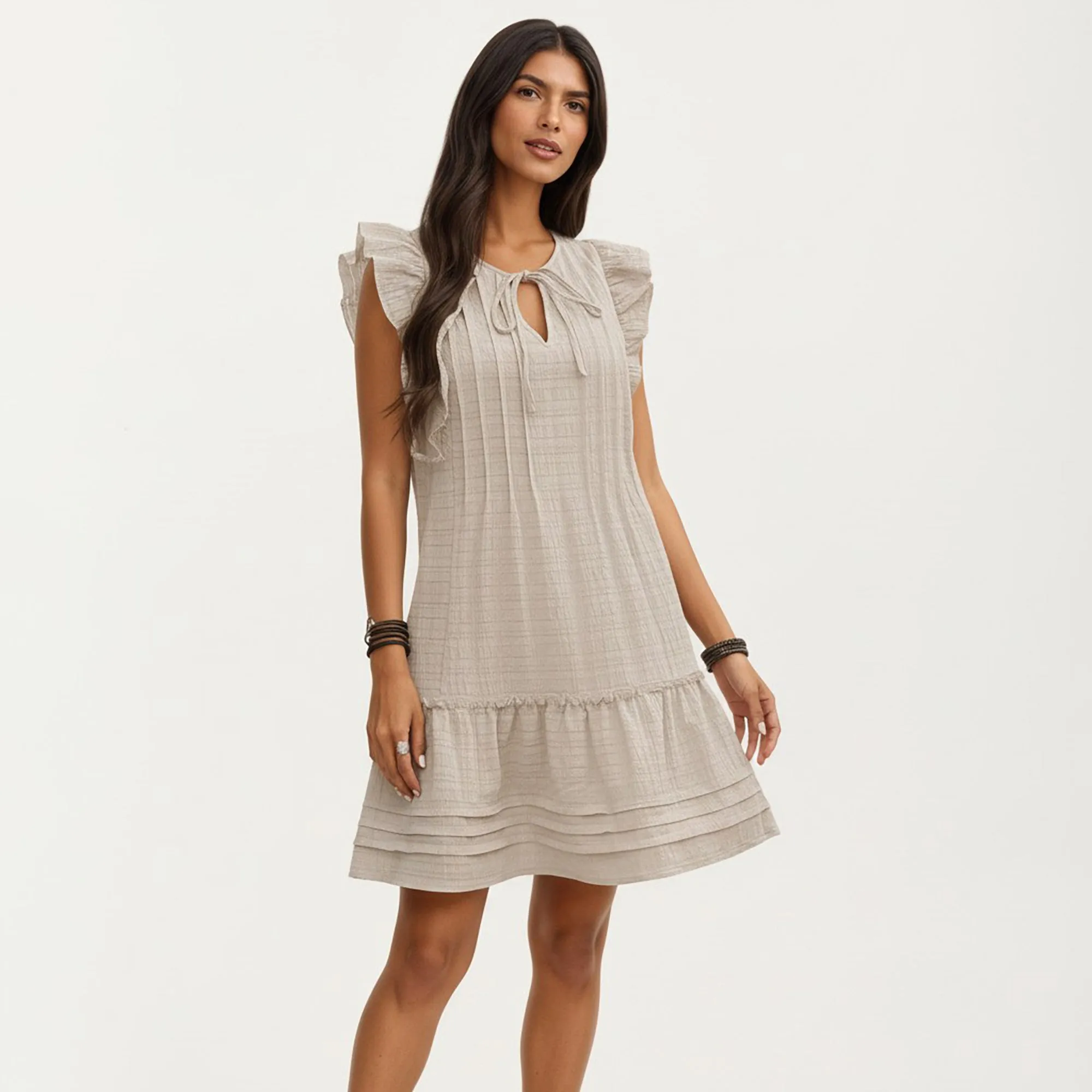 Anna-Kaci Sleeveless Ruffle Mini Dress with Tie Neck Detail and Tiered Hem sold by Anna-Kaci product image thumbnail 2