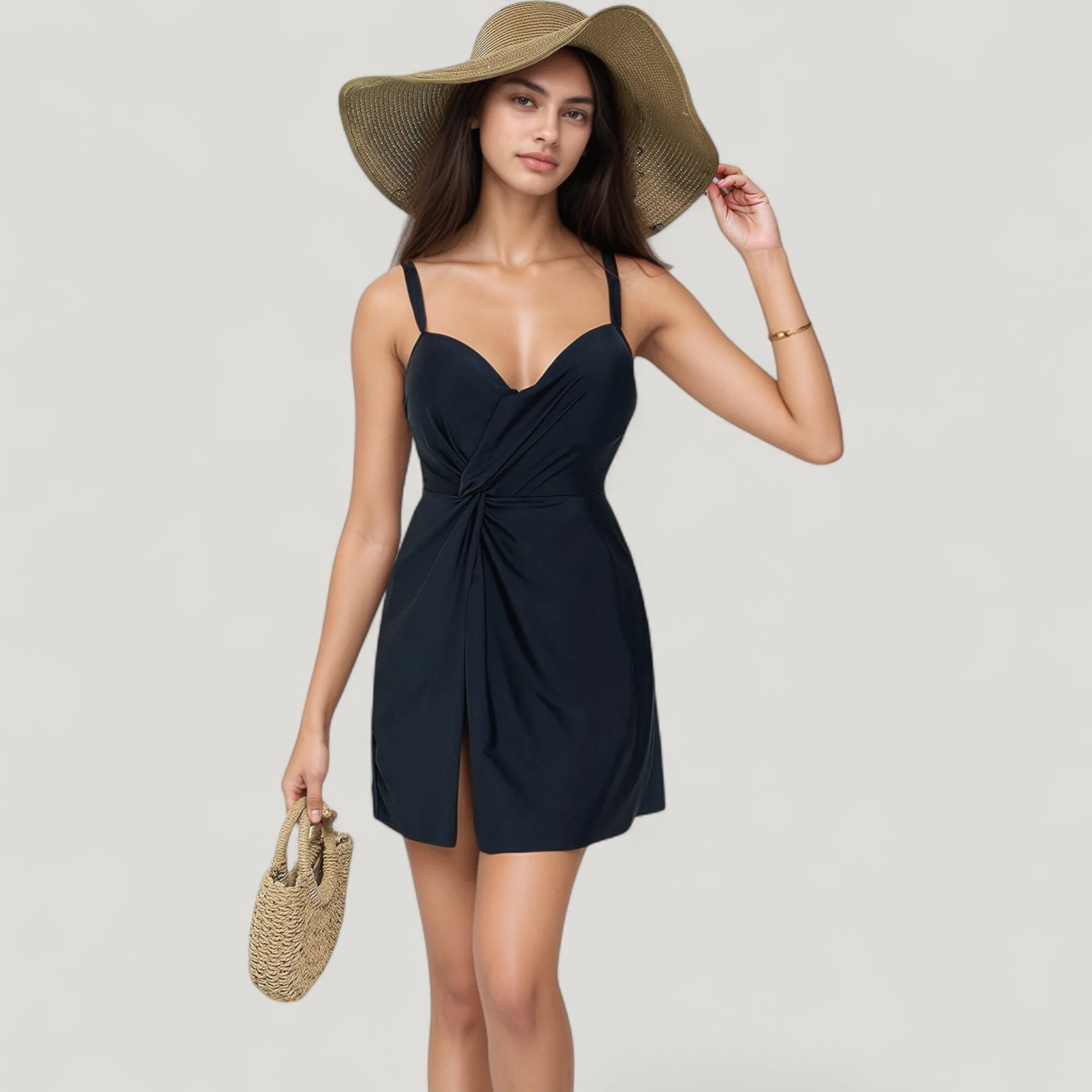 Anna-Kaci Swim Women's One Piece Swim Dress with Ruched Front Twist Detail and Adjustable Straps sold by Anna-Kaci product image thumbnail 4