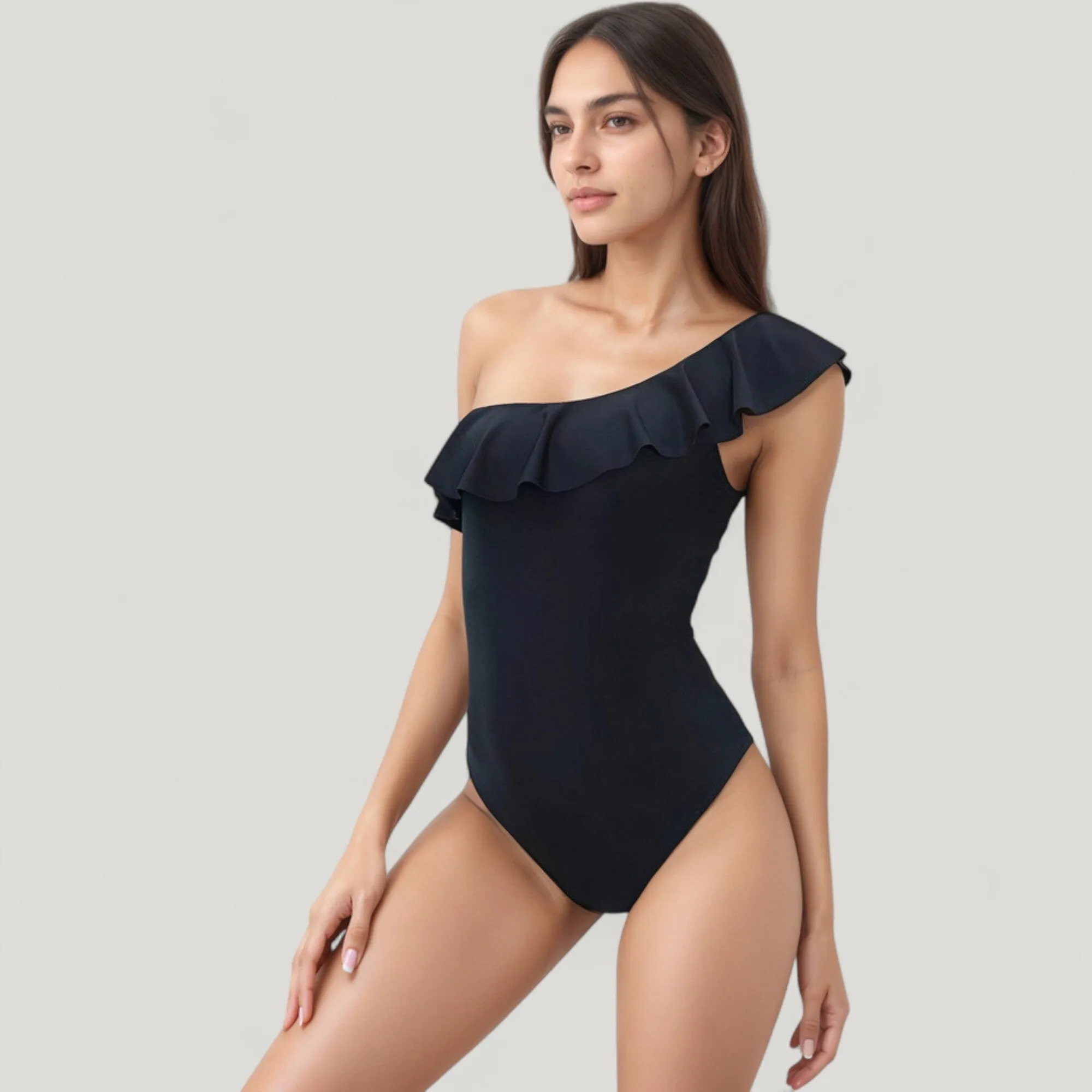 Anna-Kaci Swim Women's One-Piece Swimsuit with One Shoulder Design Soft Ruffle Trim and Flattering Contour Fit sold by Anna-Kaci product image thumbnail 3