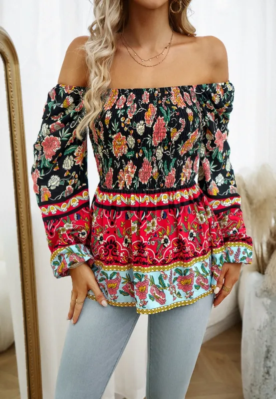 Multicolor Floral Off-Shoulder Top sold by Anna-Kaci