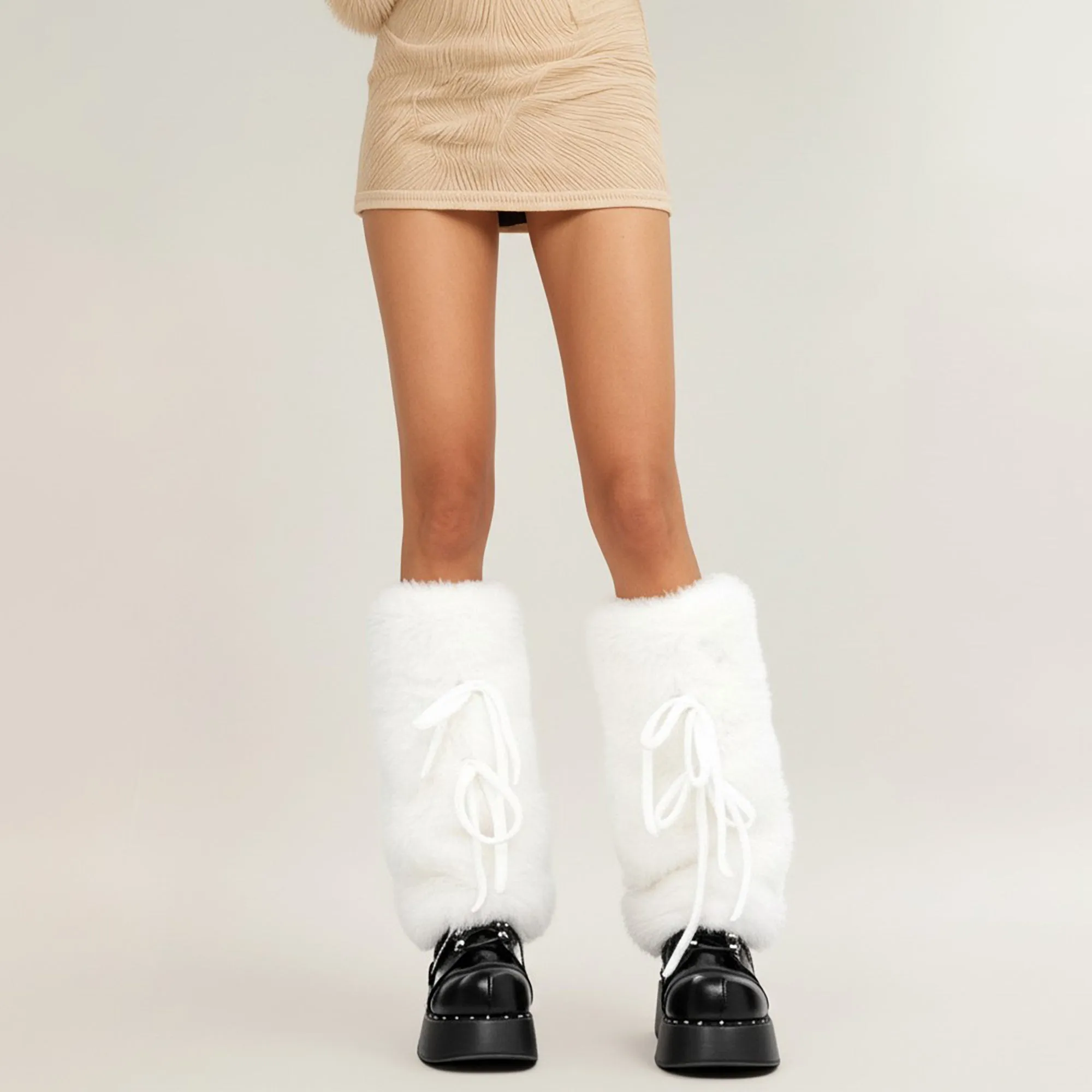 Anna-Kaci Women's Faux Fur Leg Warmers with Tie Detail Plush Winter Boot Cover Fashion Accessory sold by Anna-Kaci product image thumbnail 2