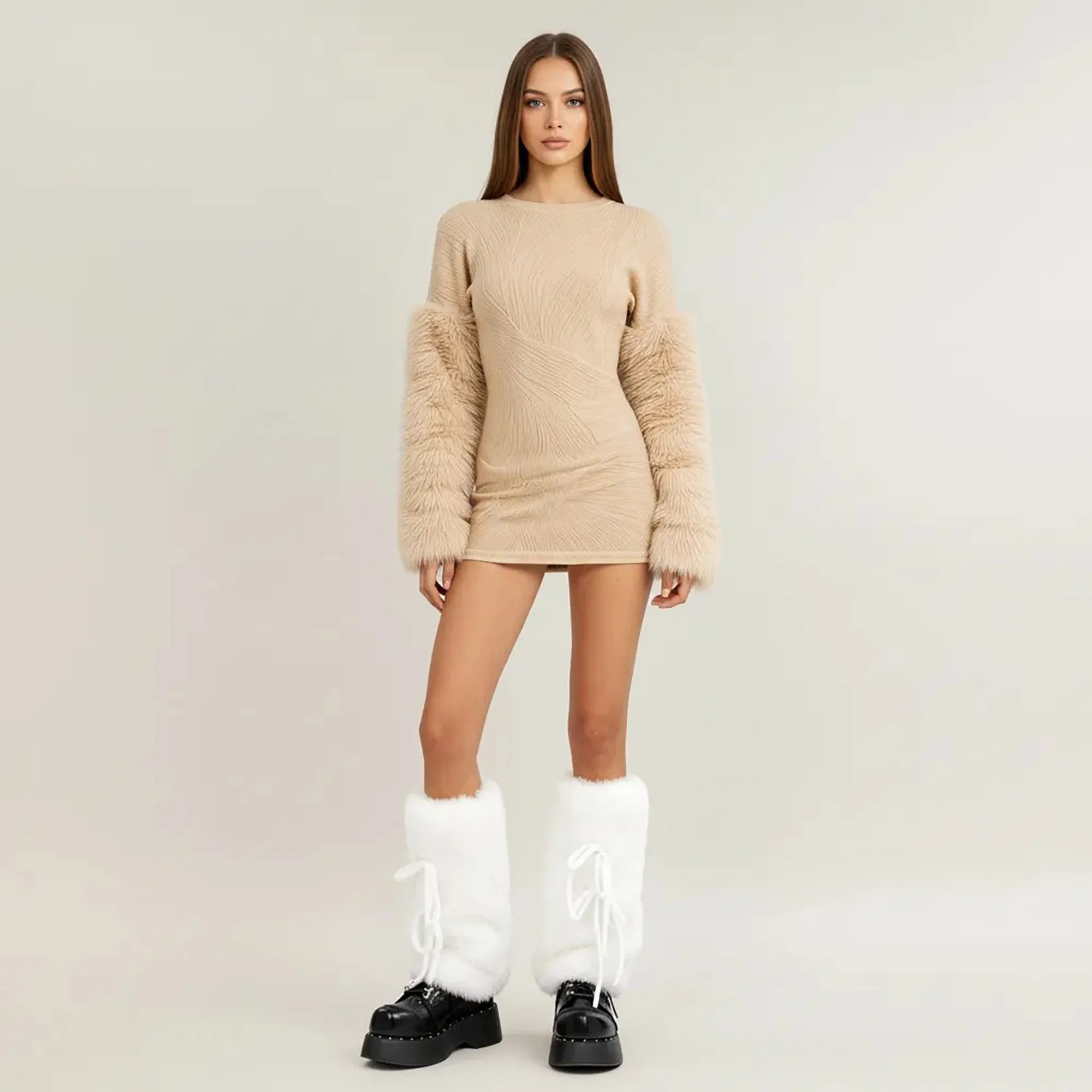 Anna-Kaci Women's Faux Fur Leg Warmers with Tie Detail Plush Winter Boot Cover Fashion Accessory sold by Anna-Kaci product image thumbnail 3