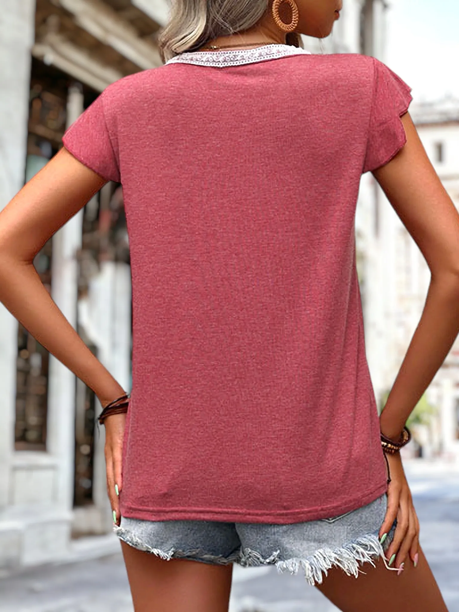 Lace Trim Flutter Sleeve Shirt sold by Anna-Kaci product image thumbnail 4