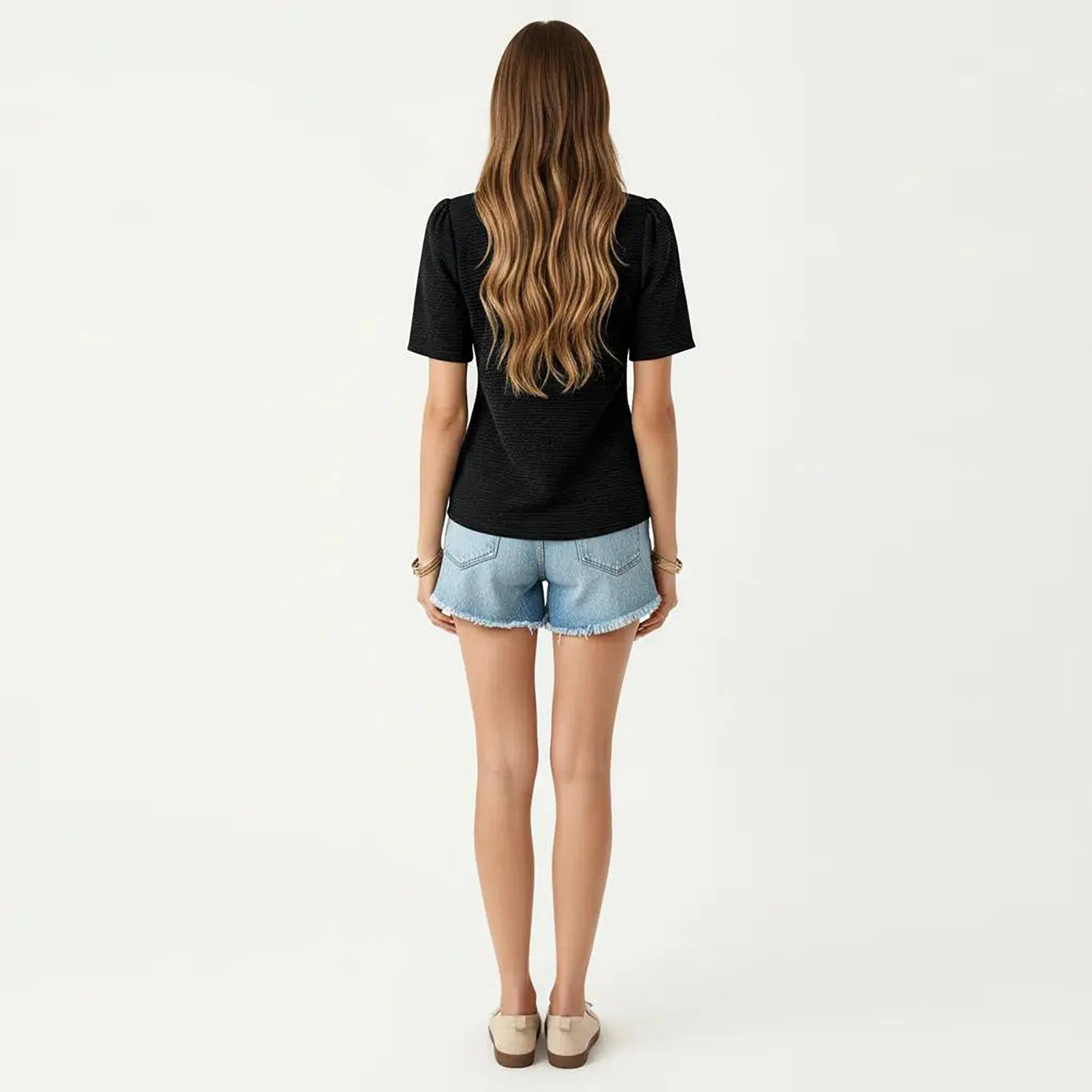 Anna-Kaci Women's Short Sleeve Textured Knit V-Neck Front Tie Top sold by Anna-Kaci product image thumbnail 4