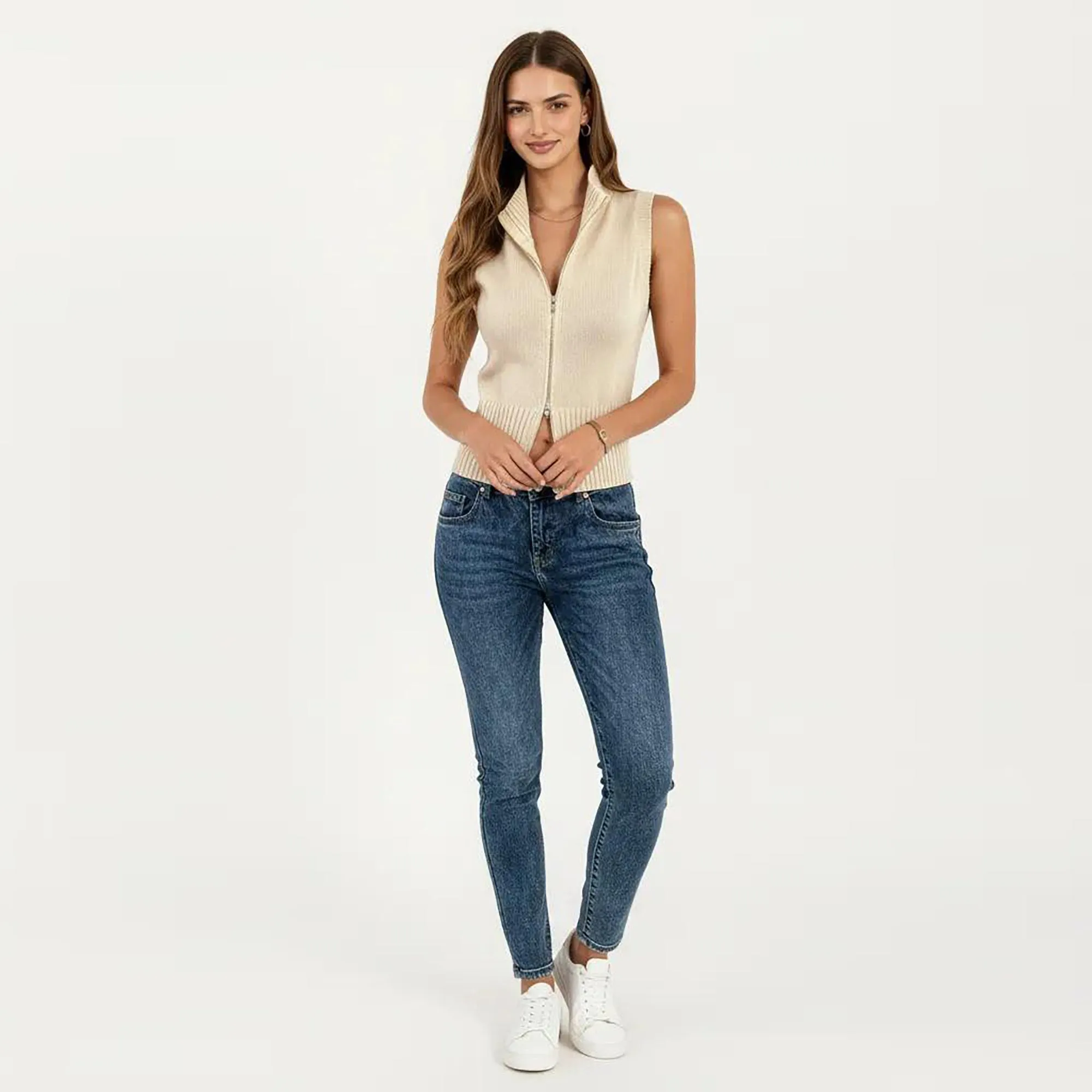 Anna-Kaci Women's Sleeveless Ribbed Knit Zip Front Collared Top sold by Anna-Kaci product image thumbnail 3