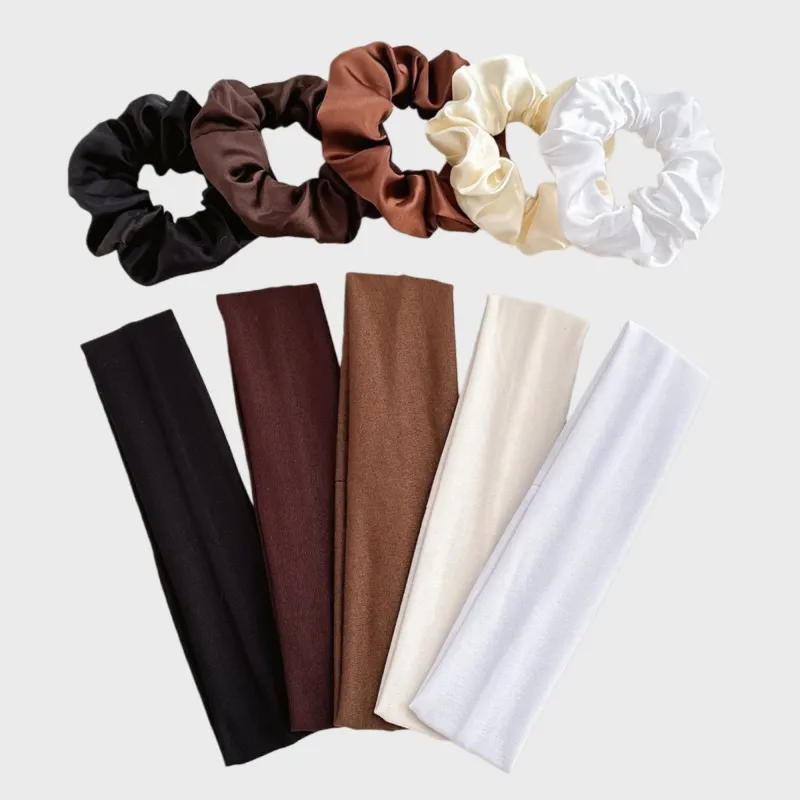 Anna-Kaci Women's 10-Piece Hair Accessories Set with Satin Scrunchies and Soft Stretch Headbands made by Anna-Kaci
