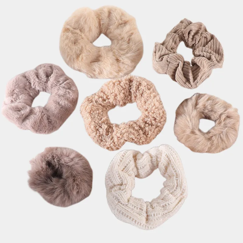 Anna-Kaci Women's Plush Hair Scrunchies 8-Piece Set with Mixed Textures Soft Stretch Elastic and Gentle Hold Design made by Anna-Kaci